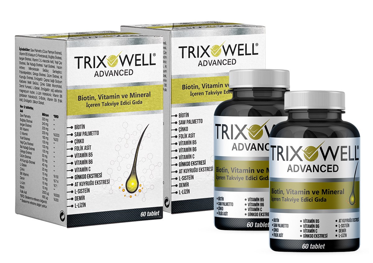 Trixowell Advanced Biotin, Vitamin Mineral İçeren Saç Oluşumunu Destekleyen  Besleyici Tablet - 2'li Set