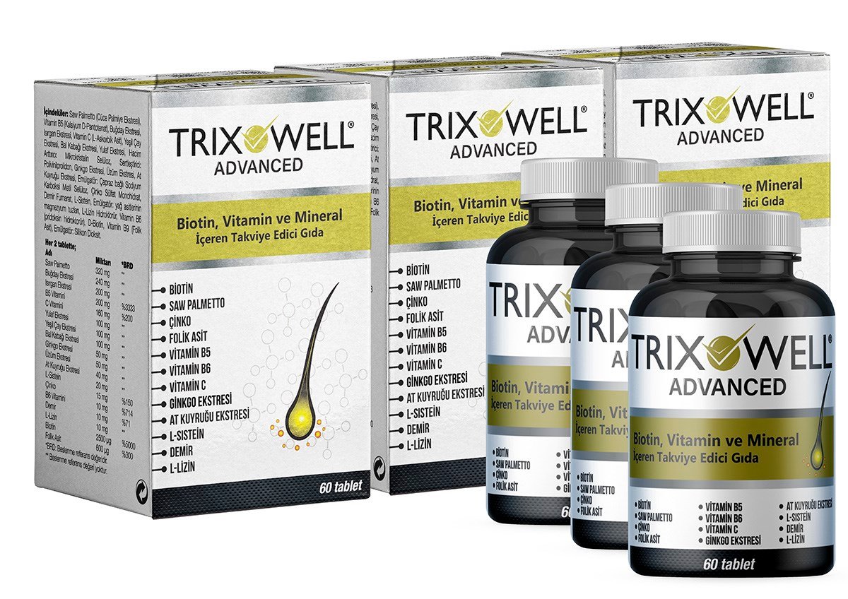 Trixowel Advanced Biotin Vitamin Mineral İçeren Saç Oluşumunu Destekleyen  Besleyici Tablet - 3'lü Set