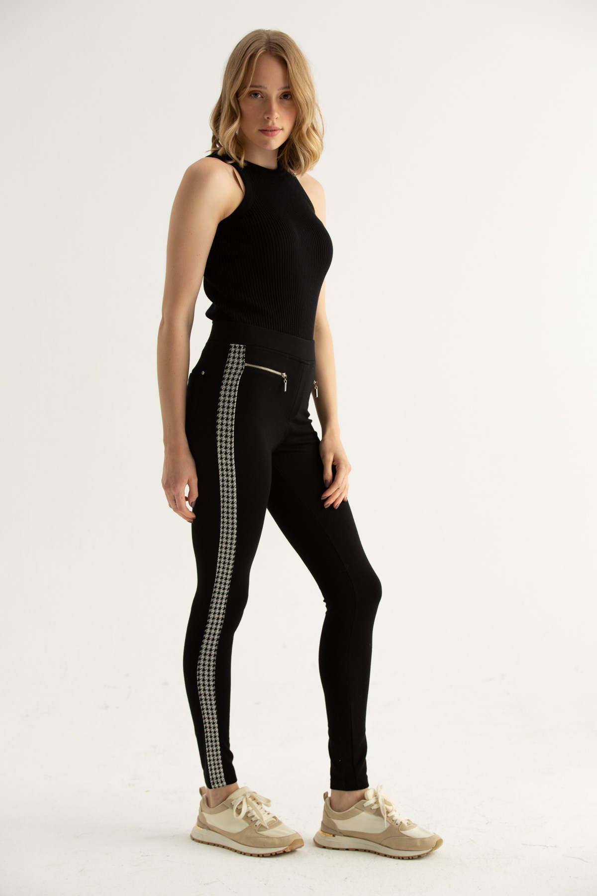 GHADA SİYAH YAN BANTLI TAYT 