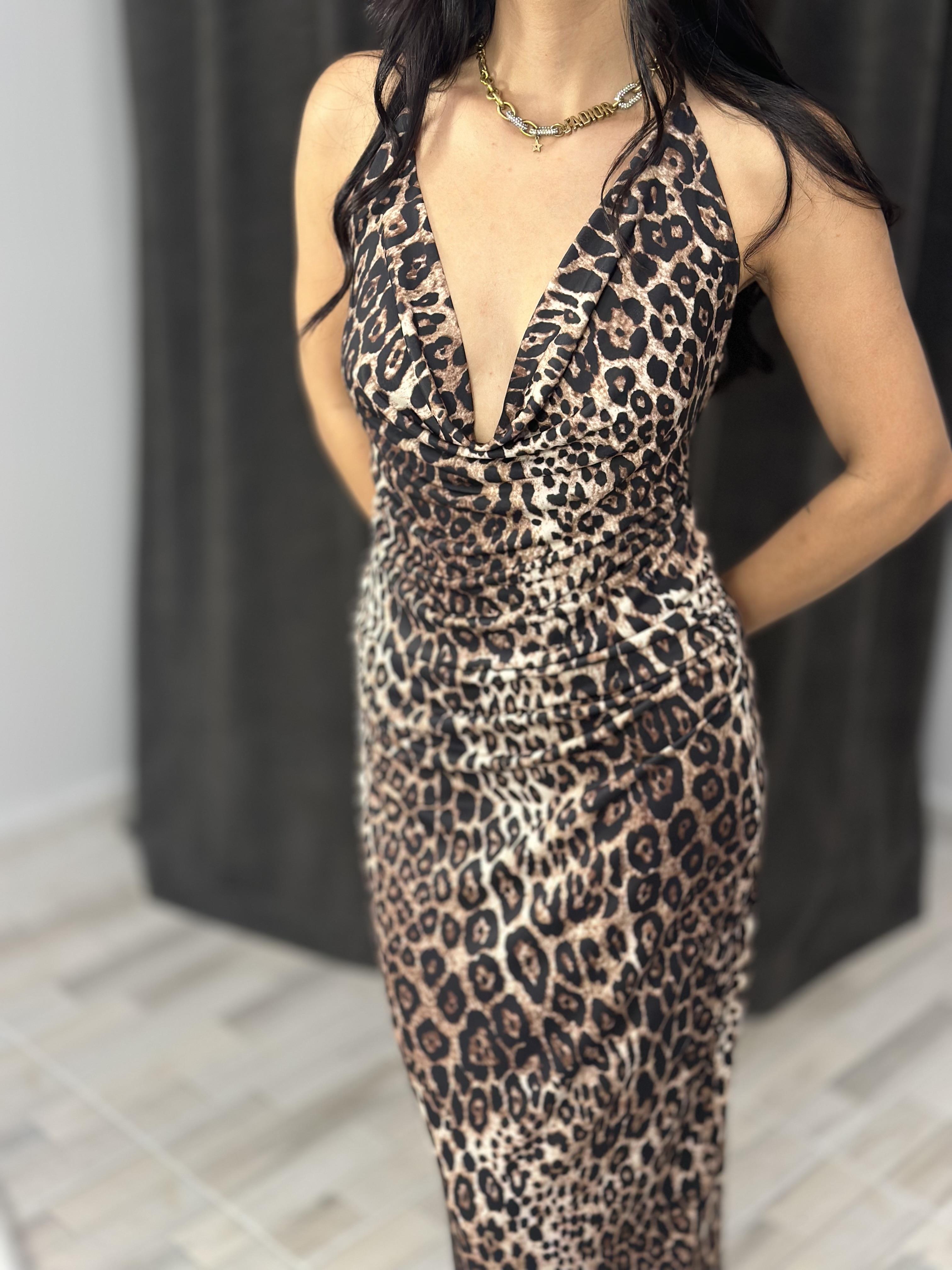 0189 LEOPAR ASKILI ELBISE