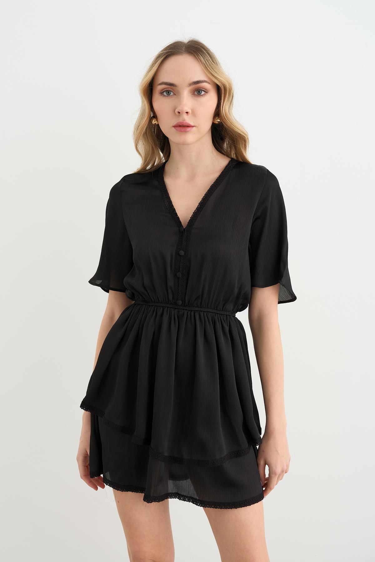 0334 GUPUR DETAYLI SIFON ELBISE