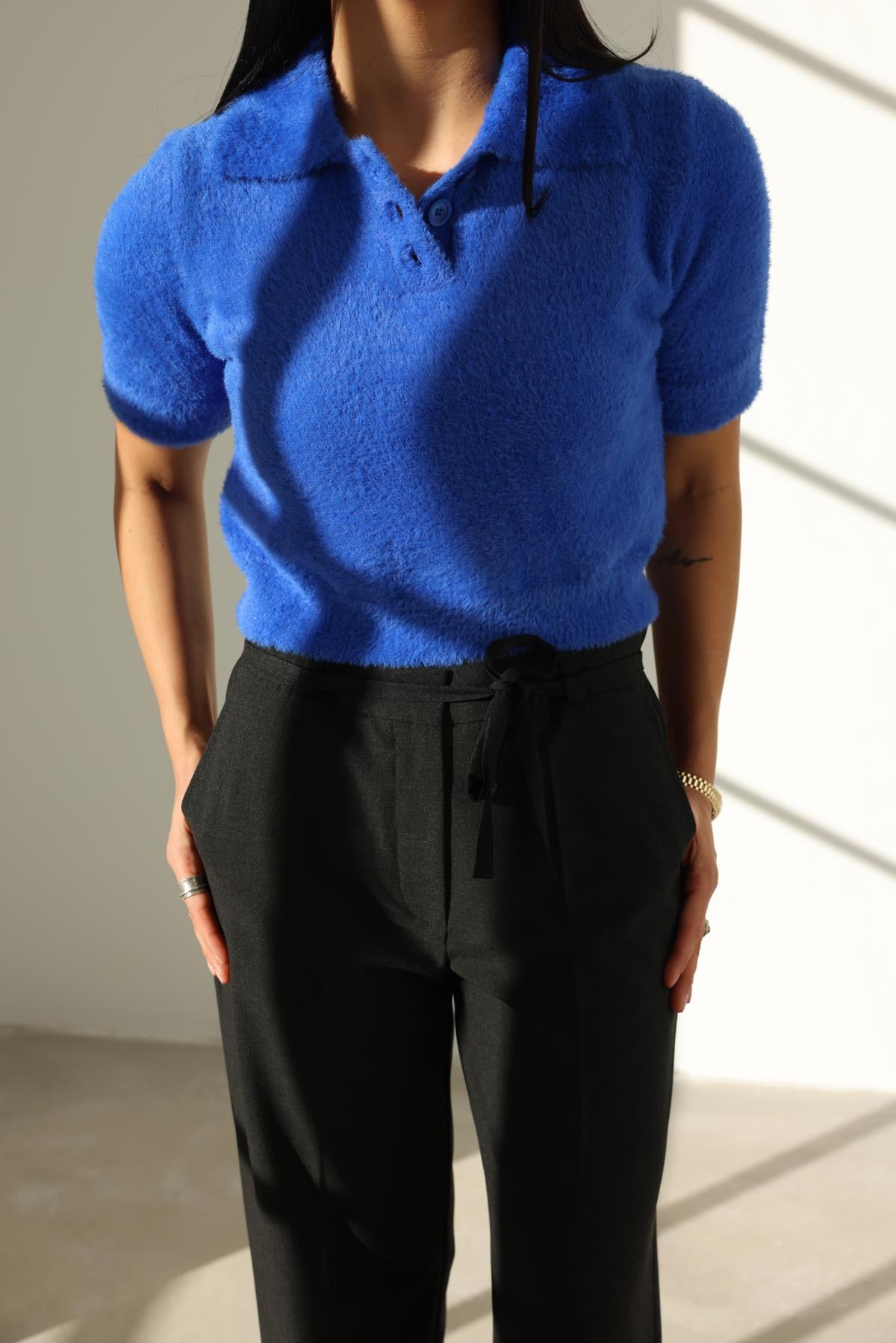 10475 POLO YAKA DUGMELI CROP KAZAK