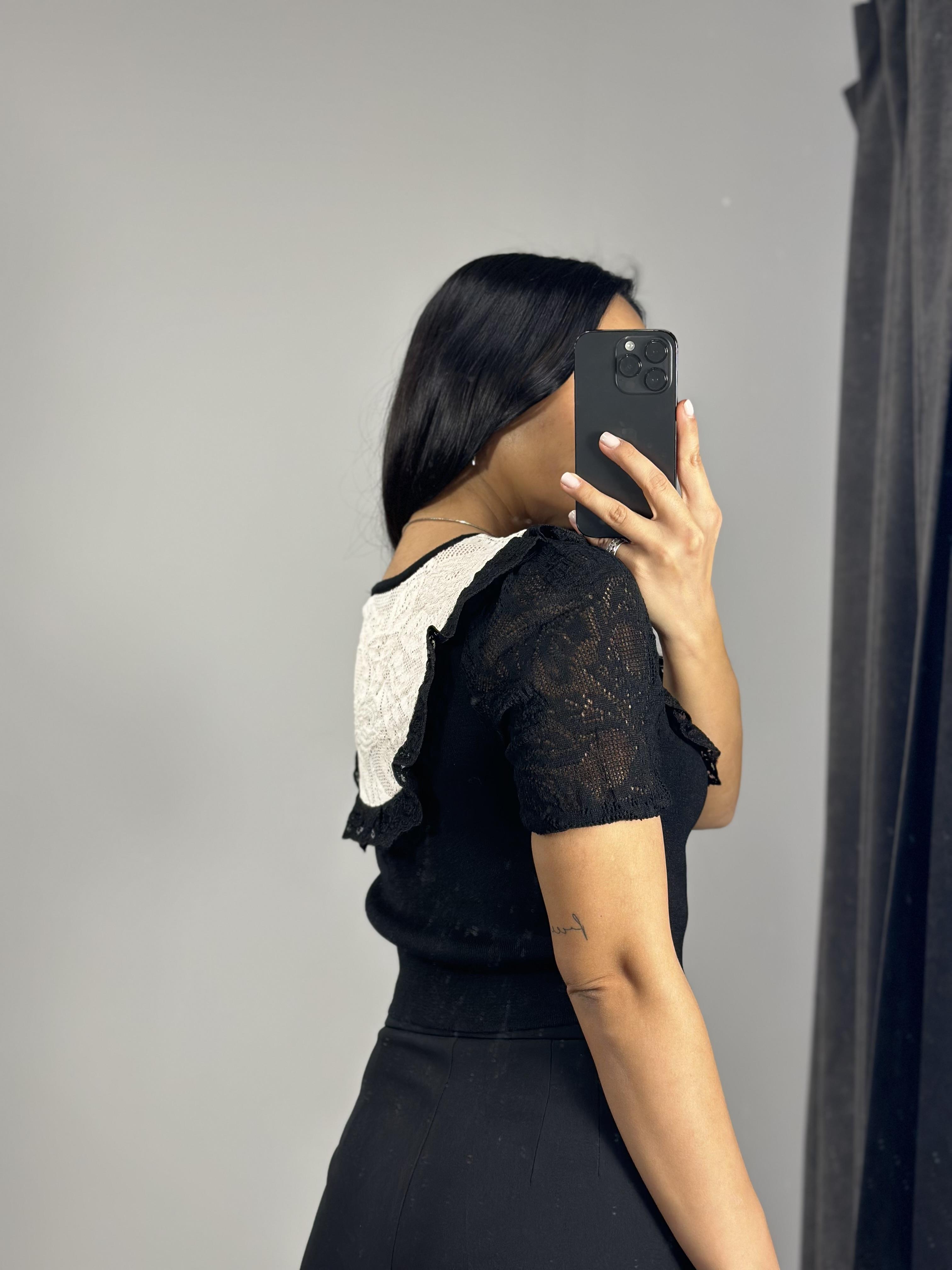 10541 BISIKLET YAKA DANTELLI CROP TRIKO KAZAK