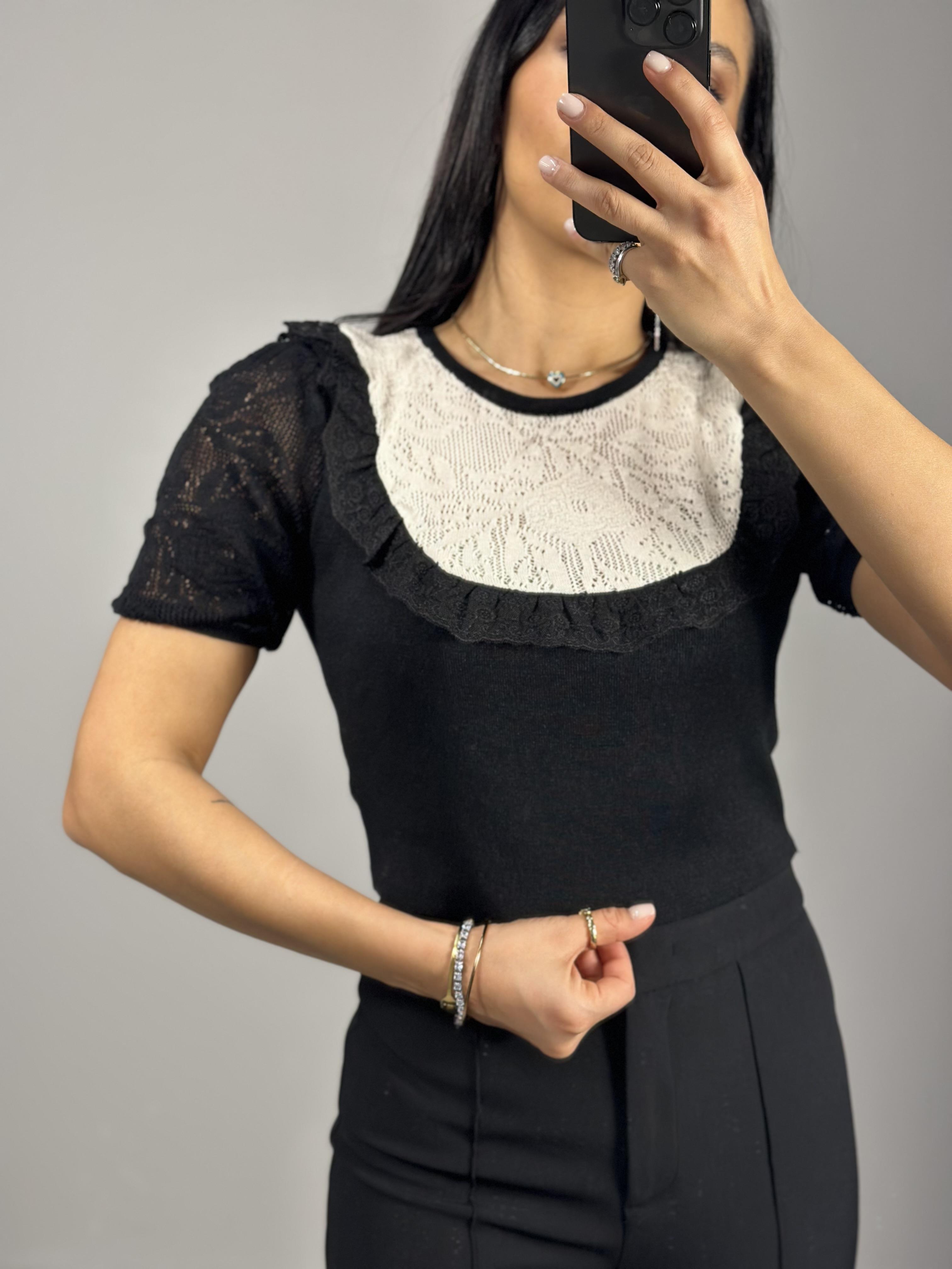 10541 BISIKLET YAKA DANTELLI CROP TRIKO KAZAK