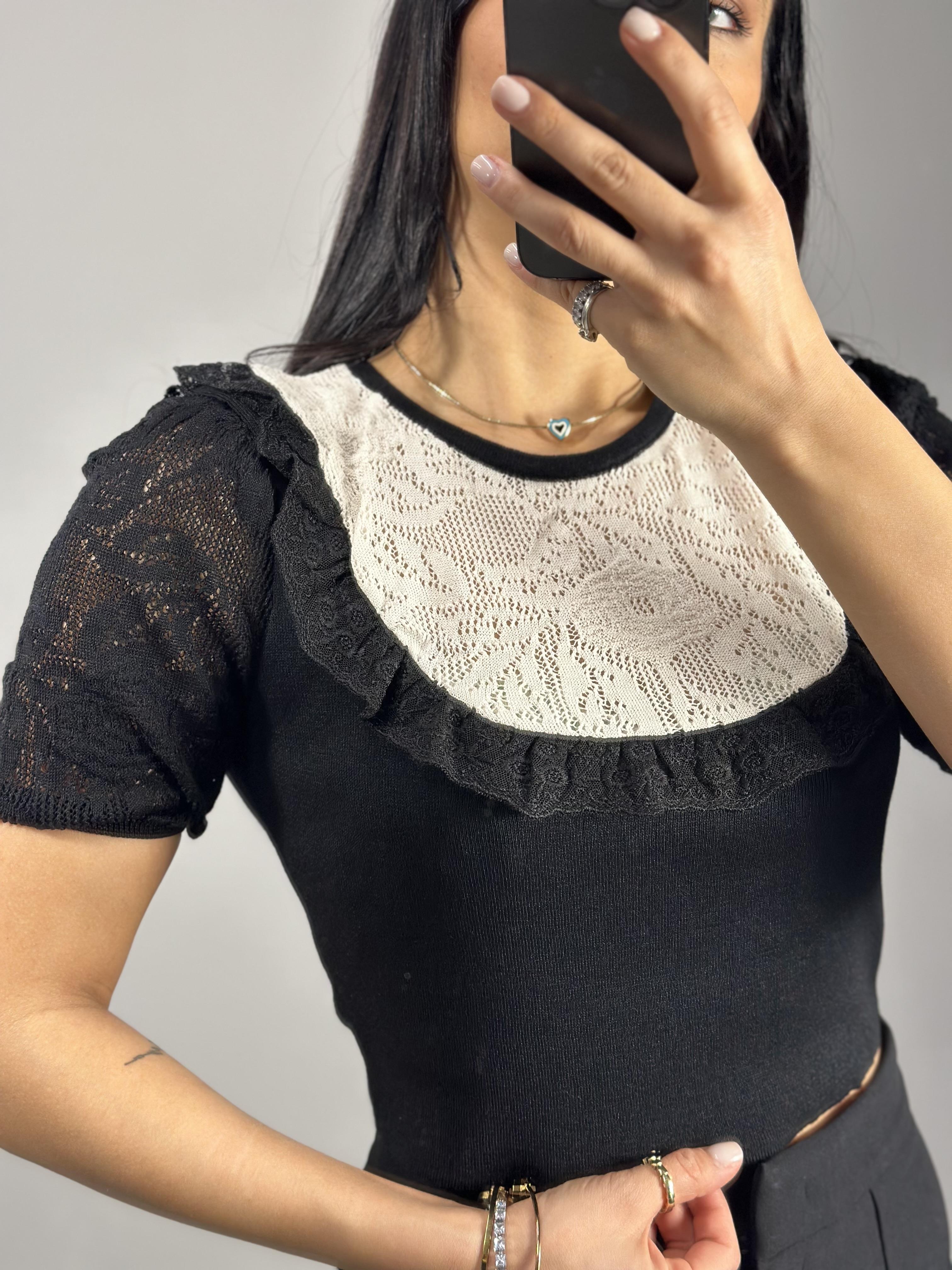 10541 BISIKLET YAKA DANTELLI CROP TRIKO KAZAK