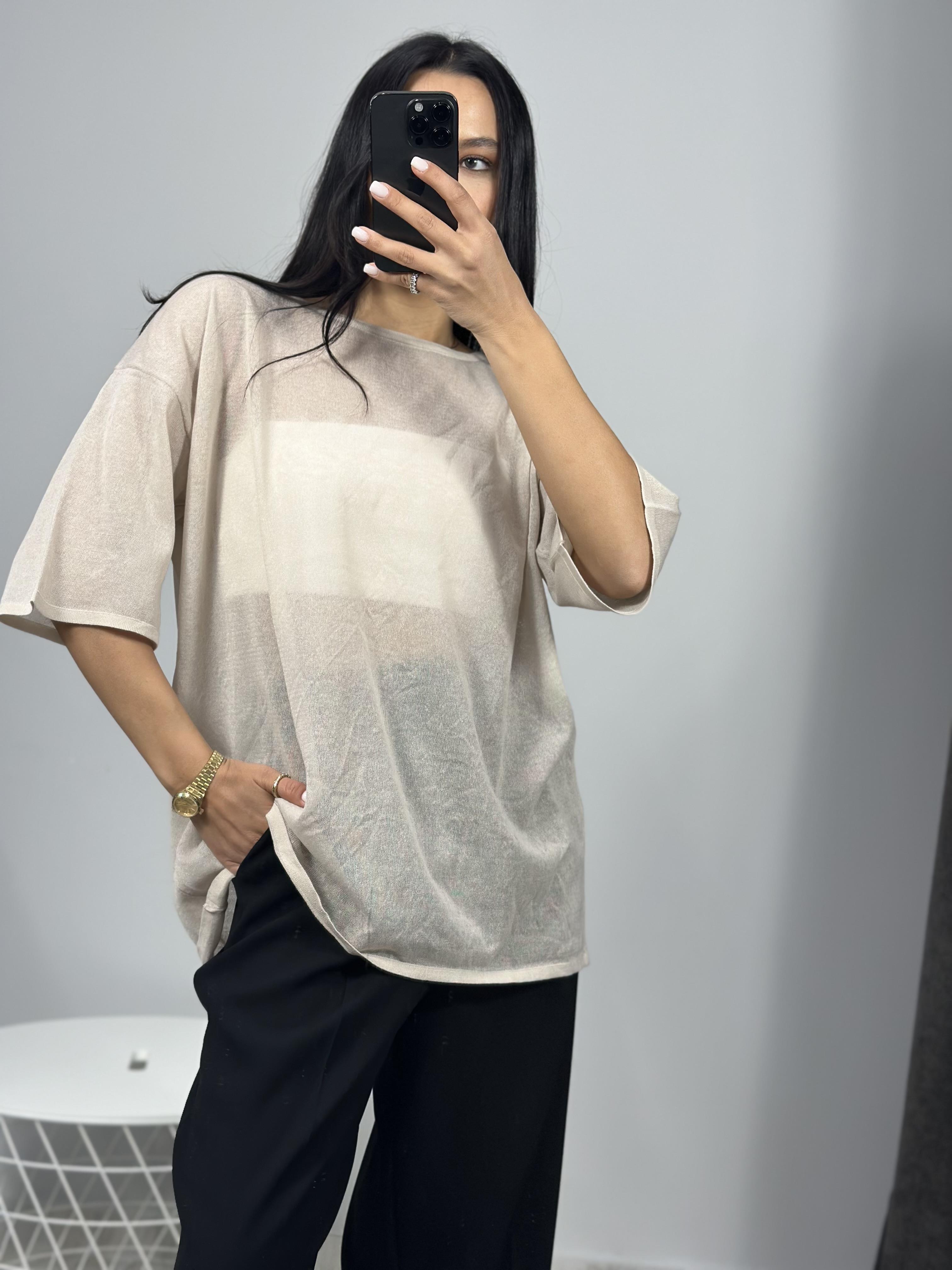 10550 BISIKLET YAKA KISA KOL TRANSPARAN BLUZ