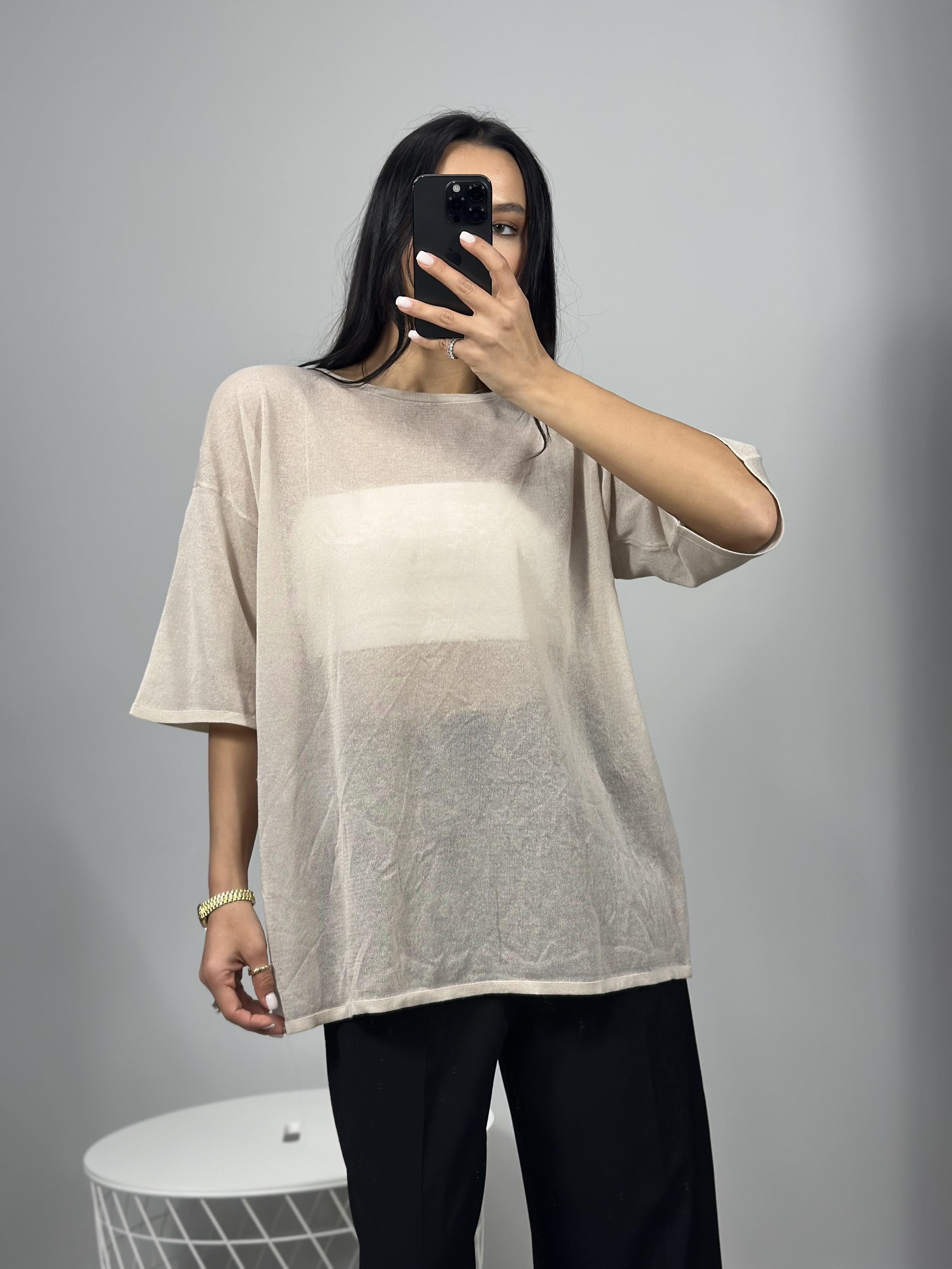 10550 BISIKLET YAKA KISA KOL TRANSPARAN BLUZ