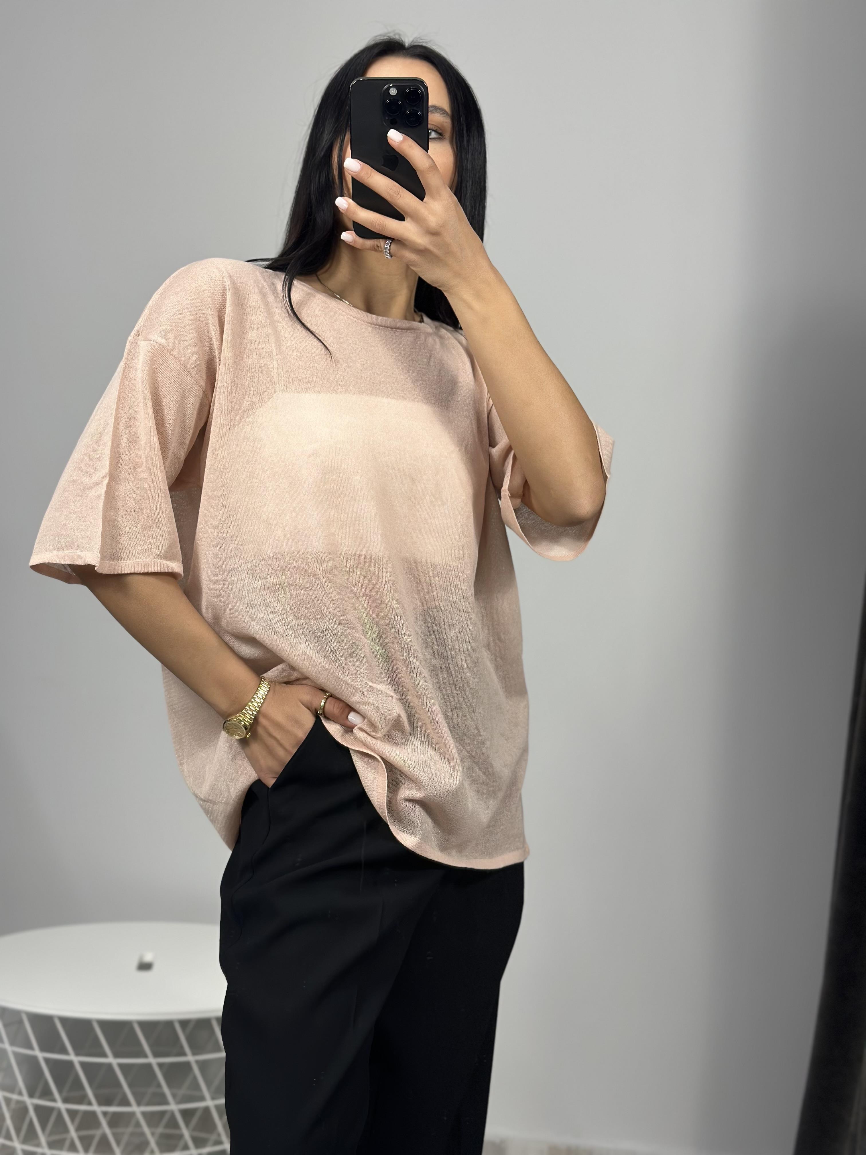10550 BISIKLET YAKA KISA KOL TRANSPARAN BLUZ