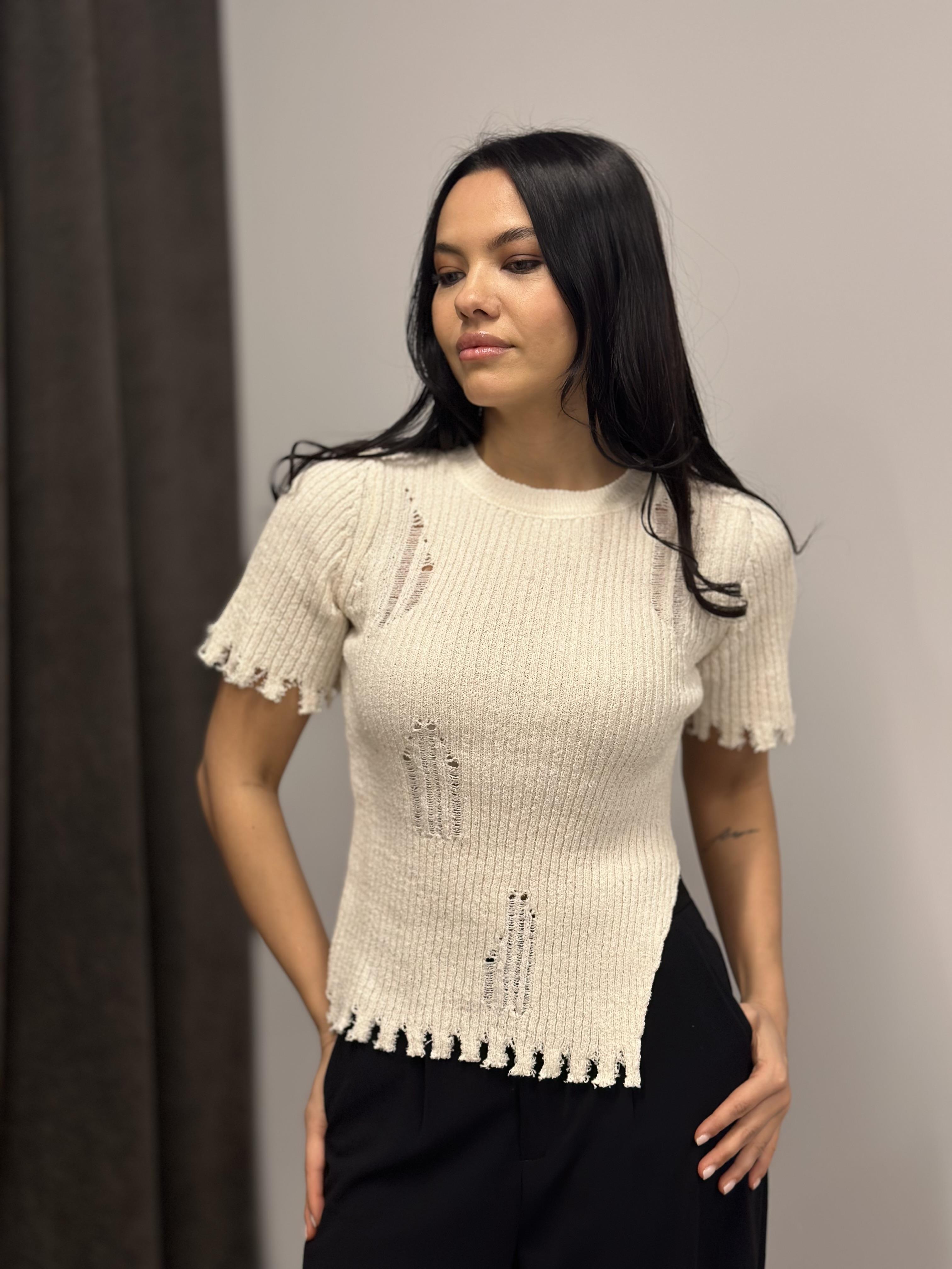 10555 BISIKLET YAKA YIRTIK DETAYLI KAZAK