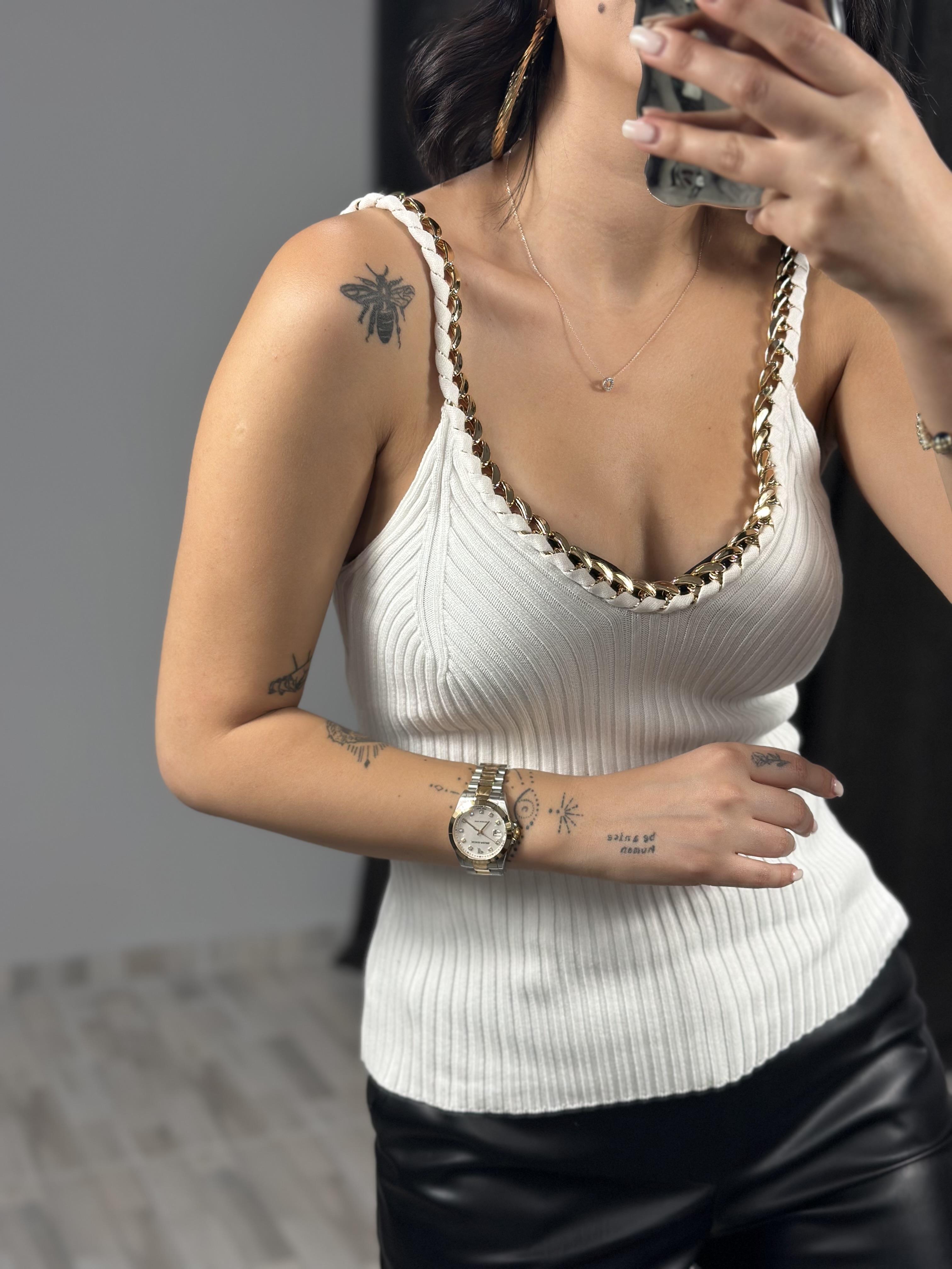 10607 ASKILI ZINCIRLI FITILLI TRIKO BLUZ