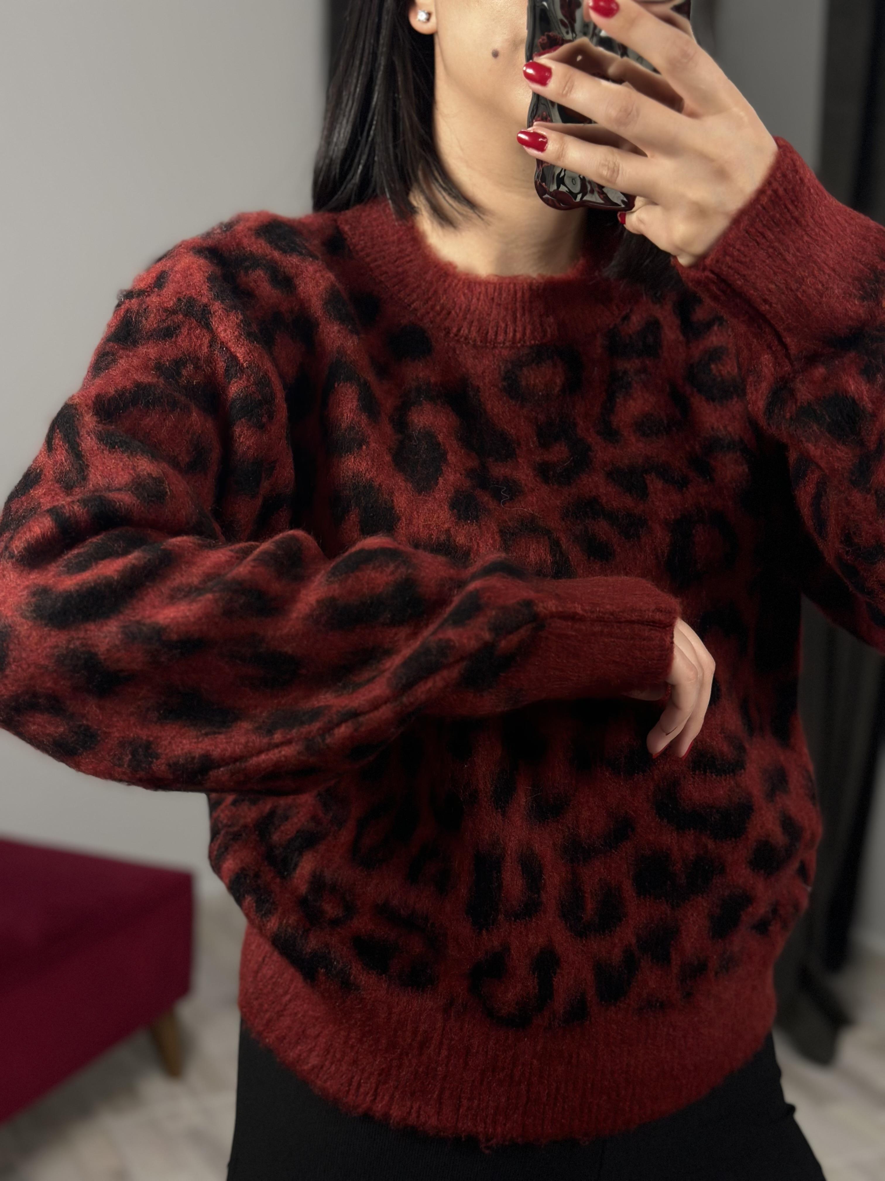10632 BISIKLET YAKA LEOPAR SARDONLU TRIKO KAZAK