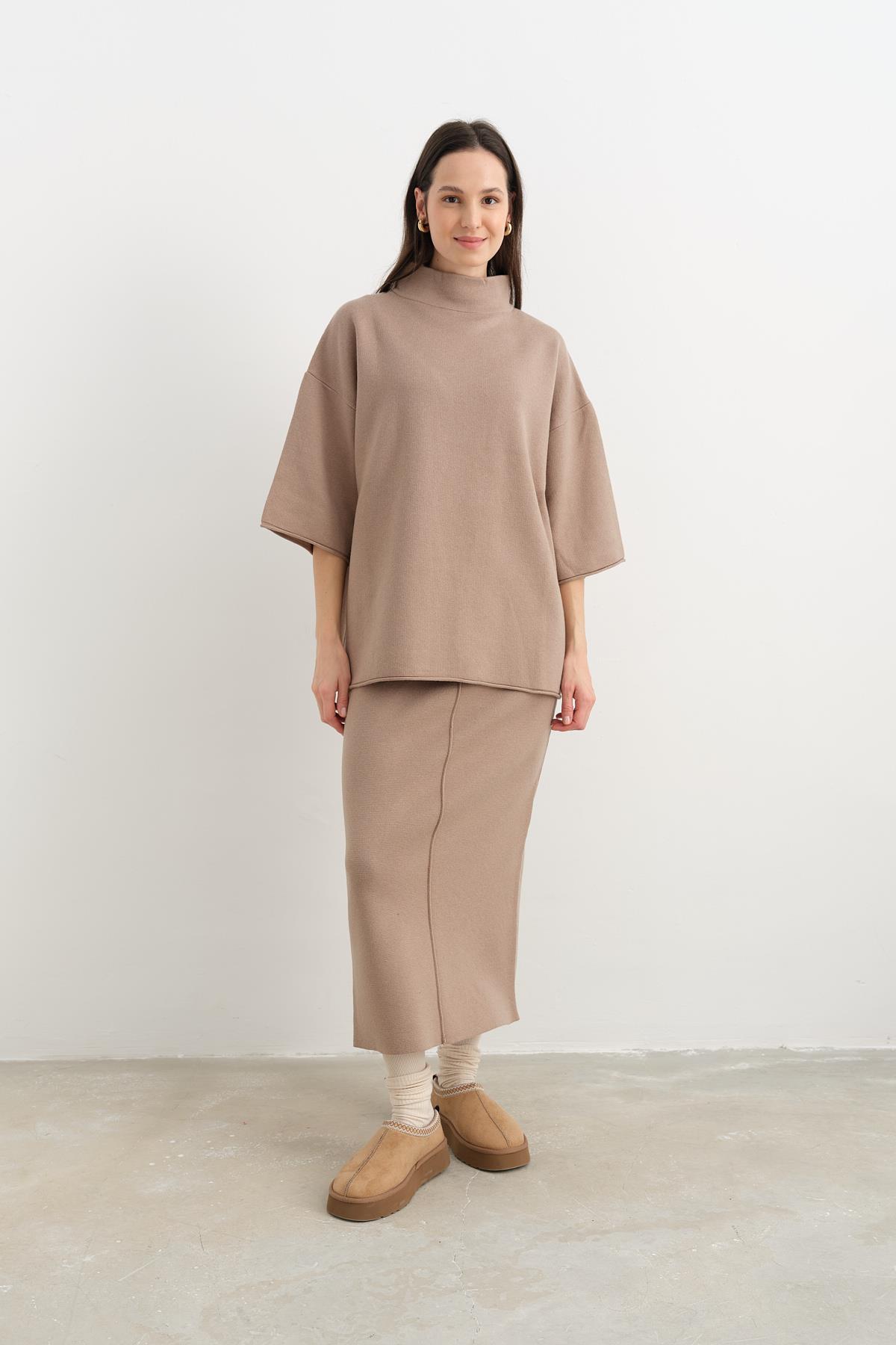 10665 DIK YAKA OVERSIZE TRIKO KAZAK