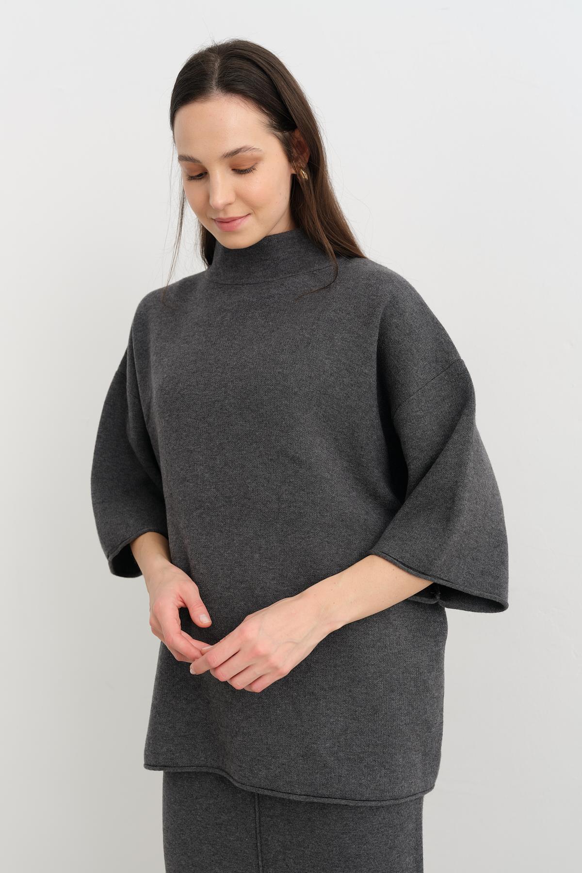 10665 DIK YAKA OVERSIZE TRIKO KAZAK