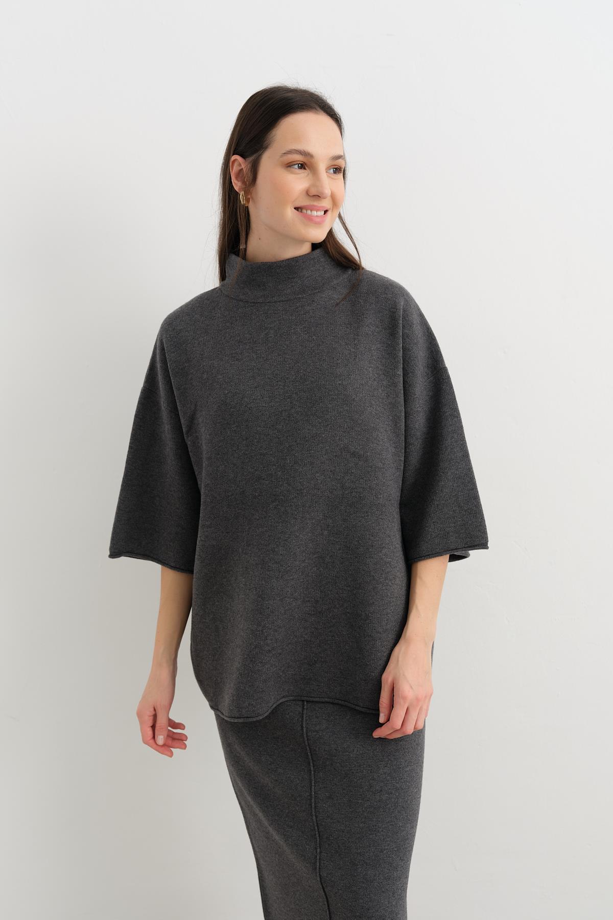 10665 DIK YAKA OVERSIZE TRIKO KAZAK