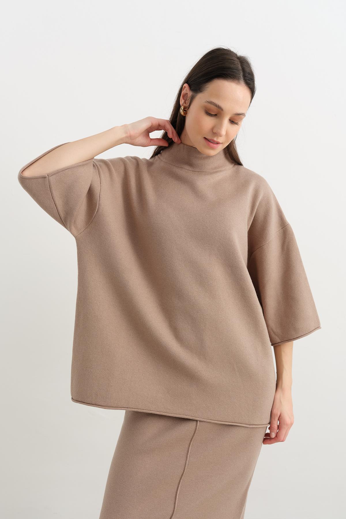 10665 DIK YAKA OVERSIZE TRIKO KAZAK
