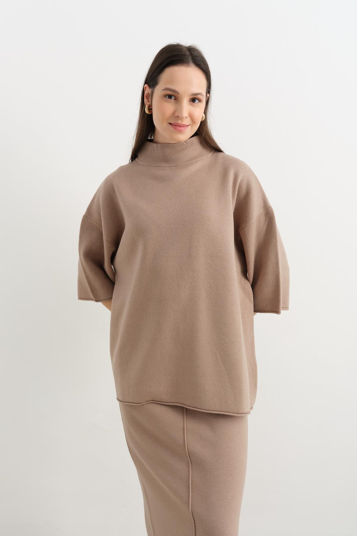 10665 DIK YAKA OVERSIZE TRIKO KAZAK