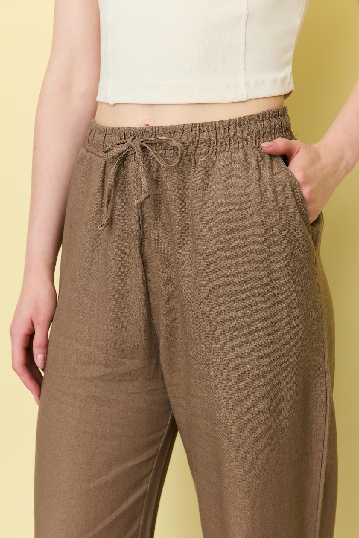 1499 BELI LASTIKLI KETEN PANTOLON