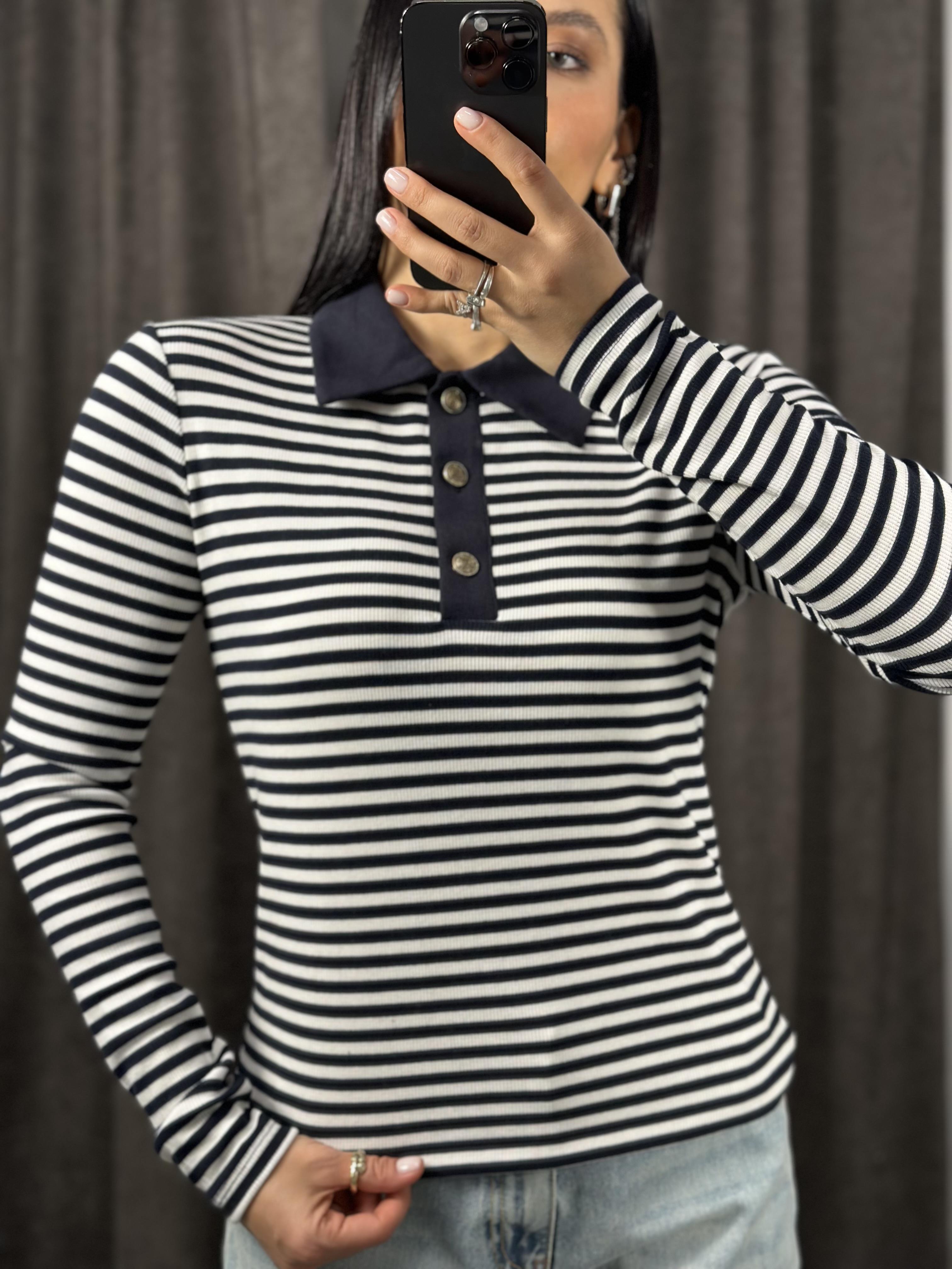 16012 POLO YAKA CIZGILI BLUZ