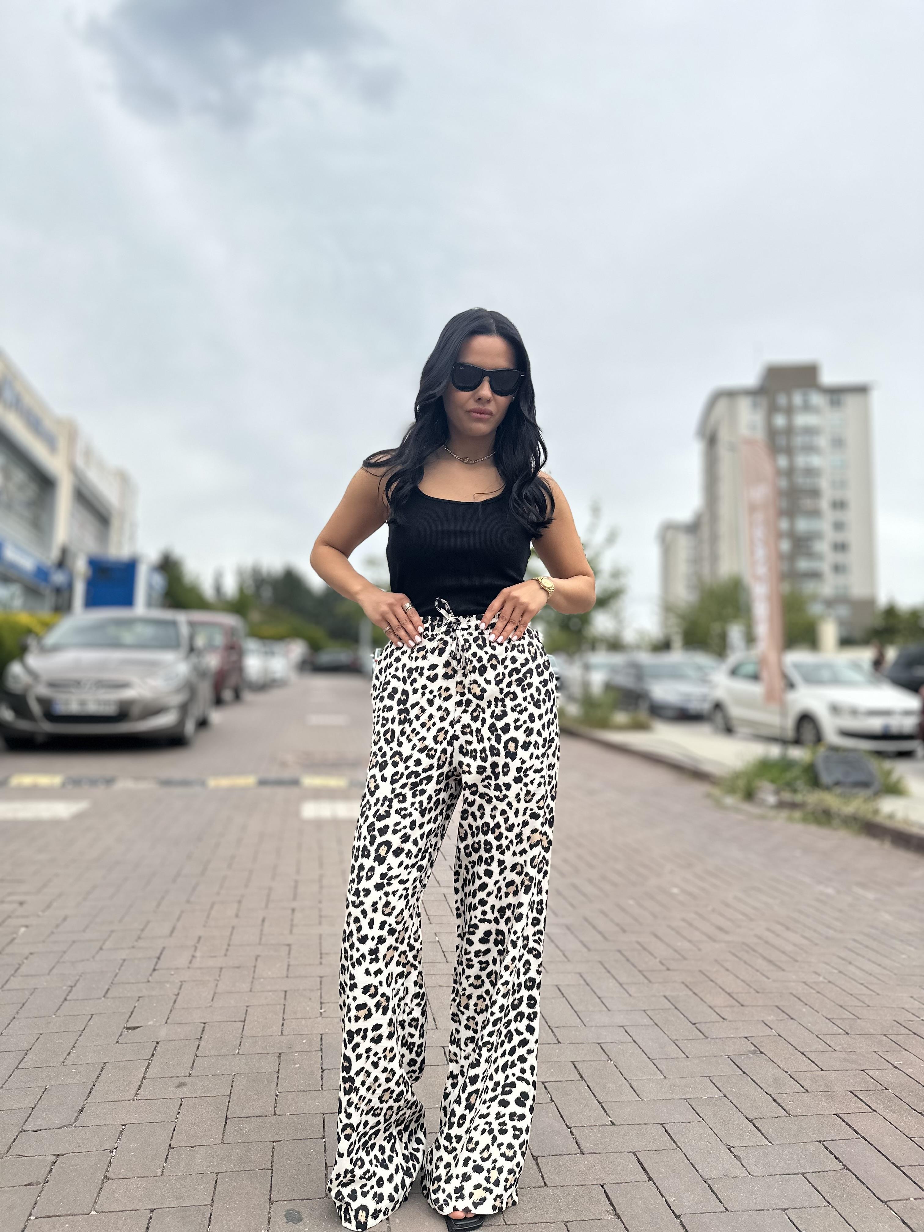 16247 LEOPAR DESENLI BAGCIKLI PANTOLON