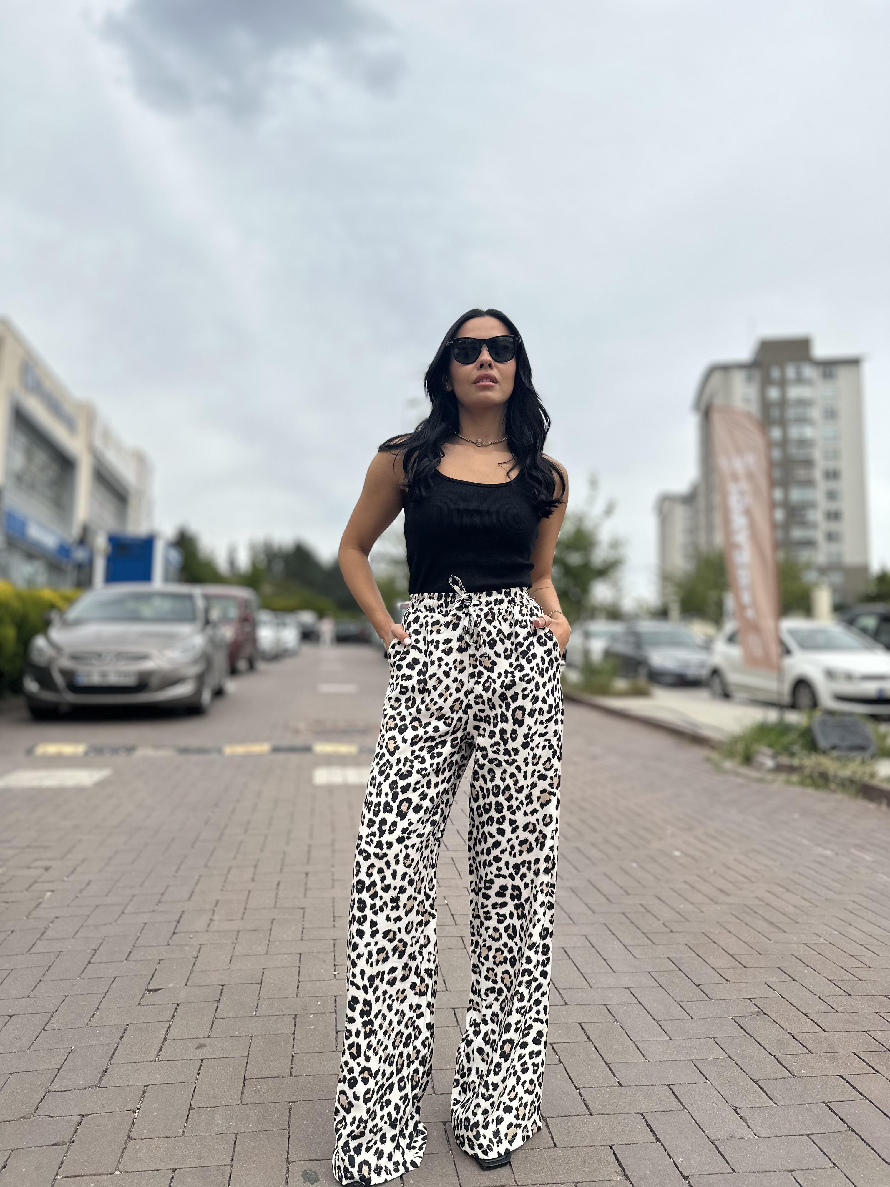 16247 LEOPAR DESENLI BAGCIKLI PANTOLON