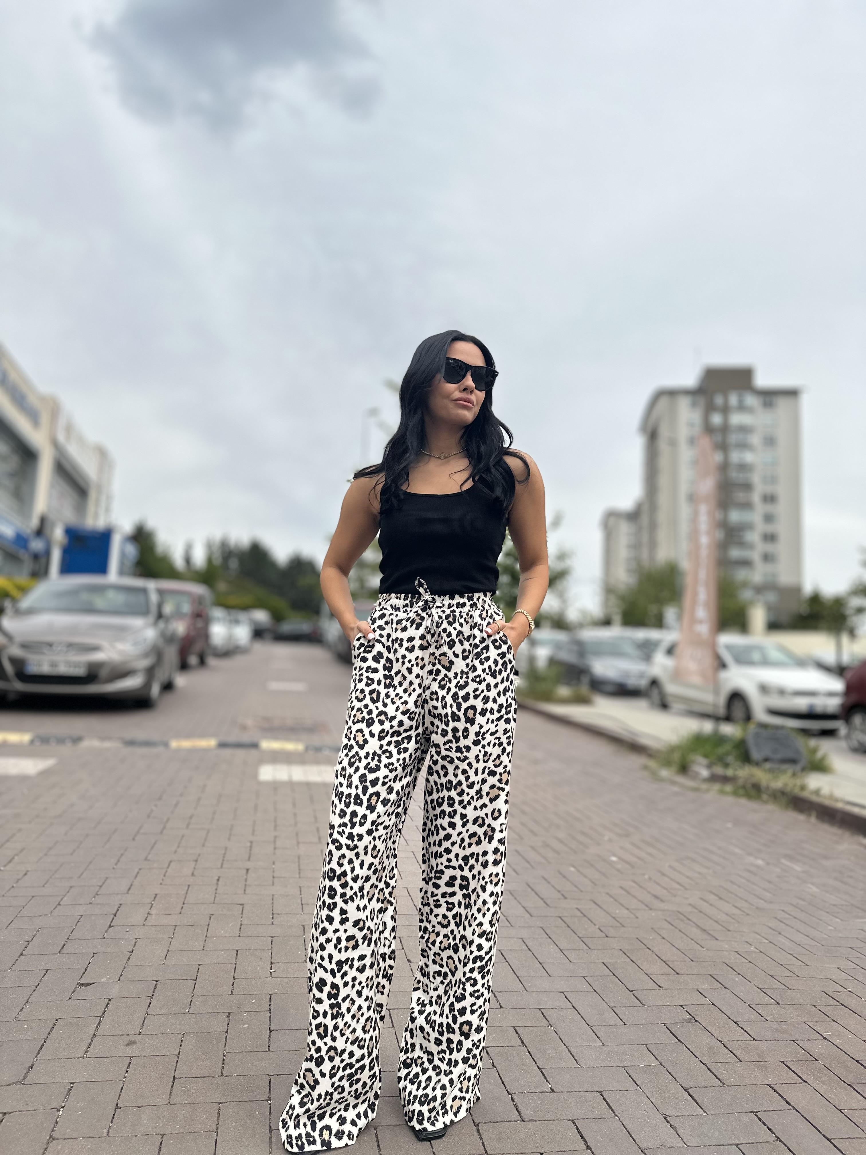 16247 LEOPAR DESENLI BAGCIKLI PANTOLON