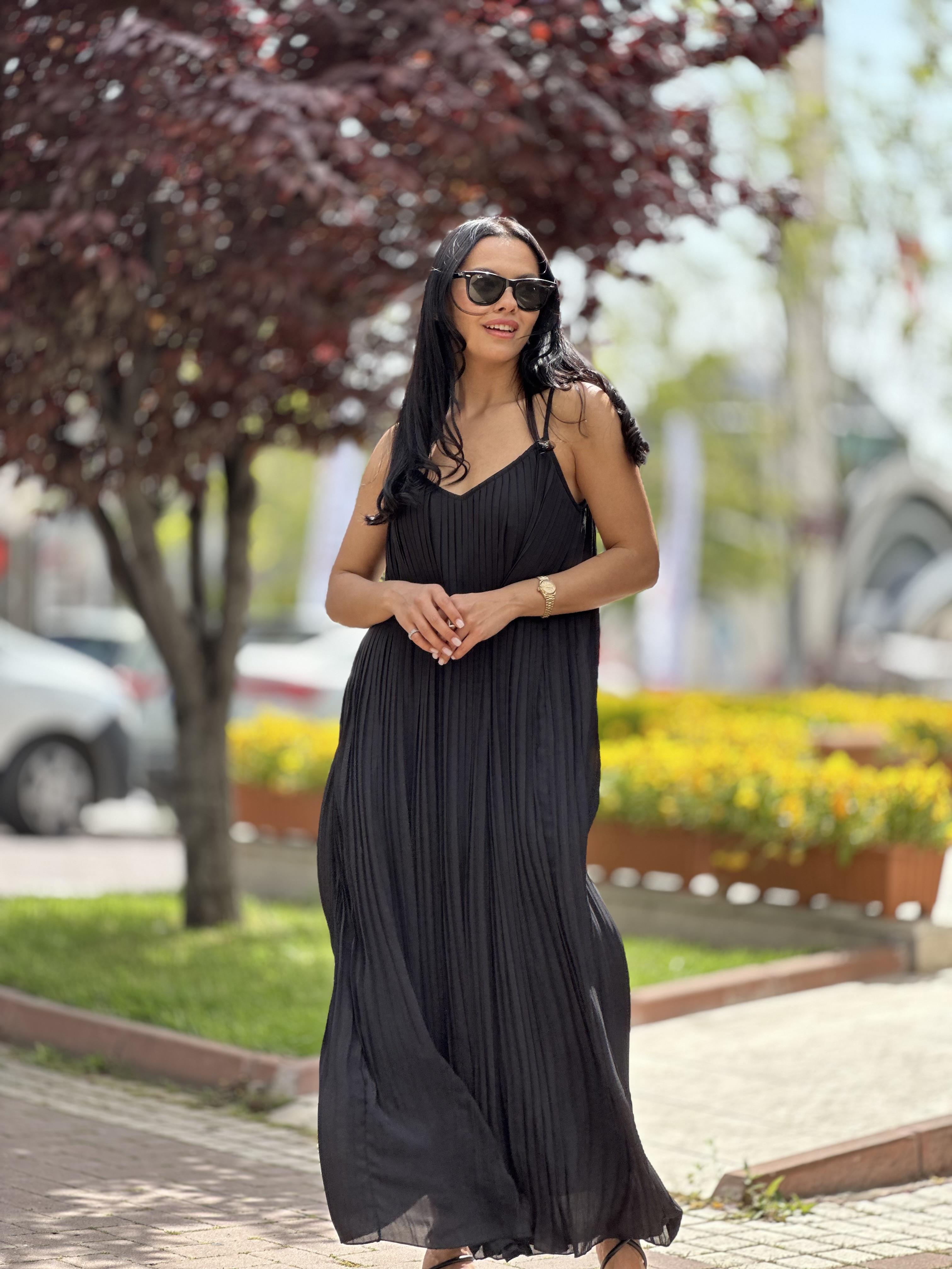 16297 ASKILI PLISELI ELBISE