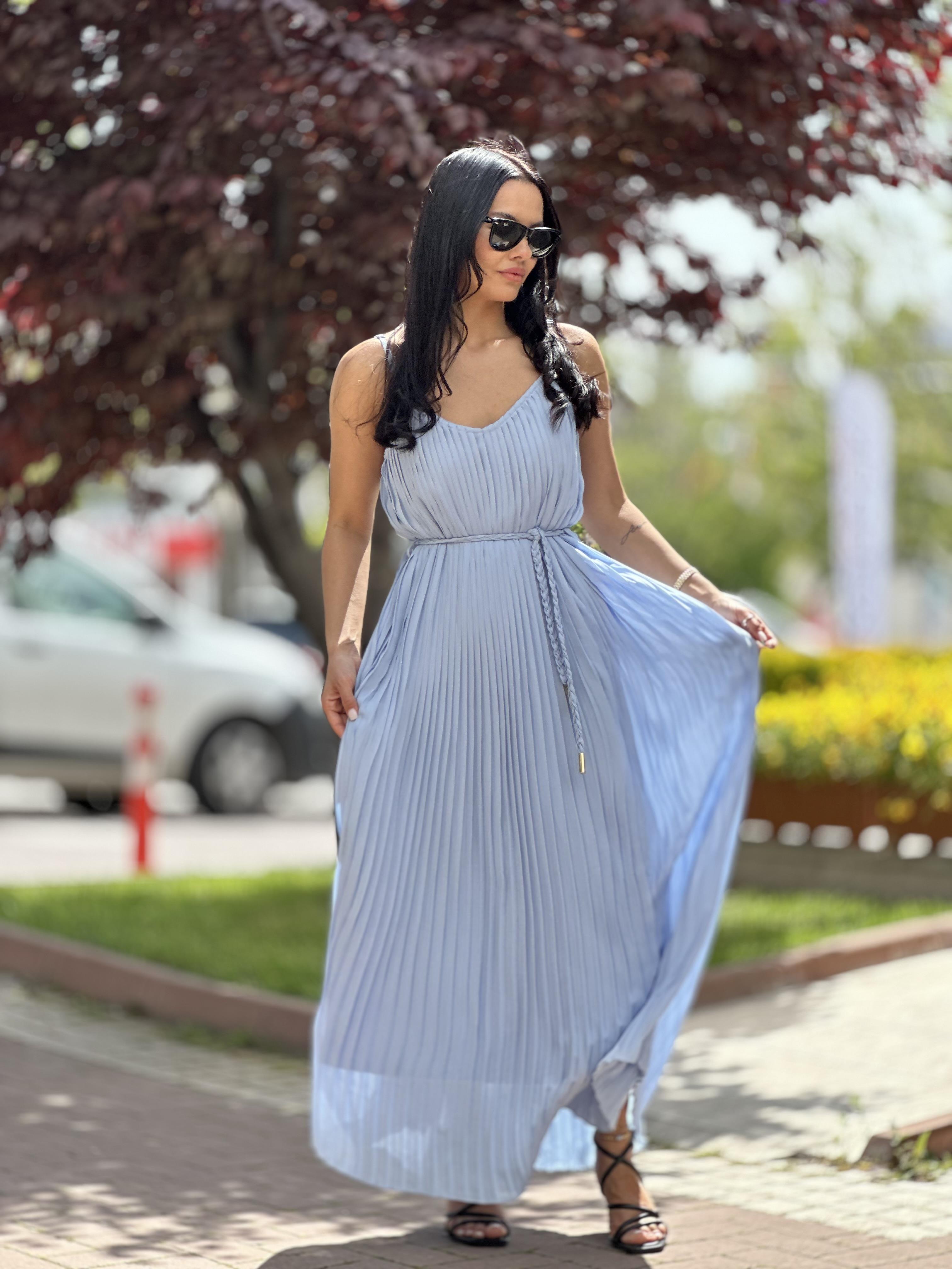 16297 ASKILI PLISELI ELBISE