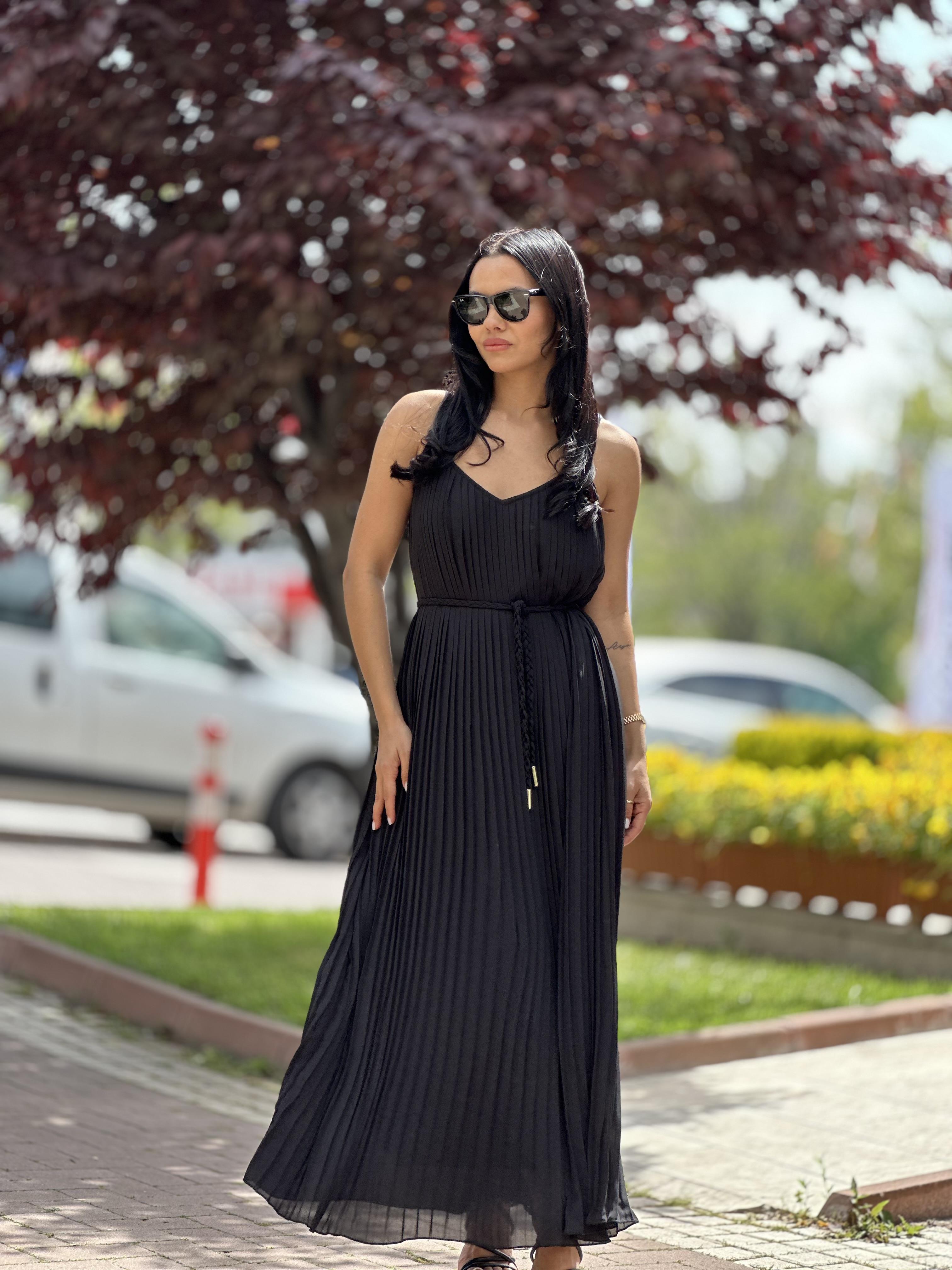 16297 ASKILI PLISELI ELBISE