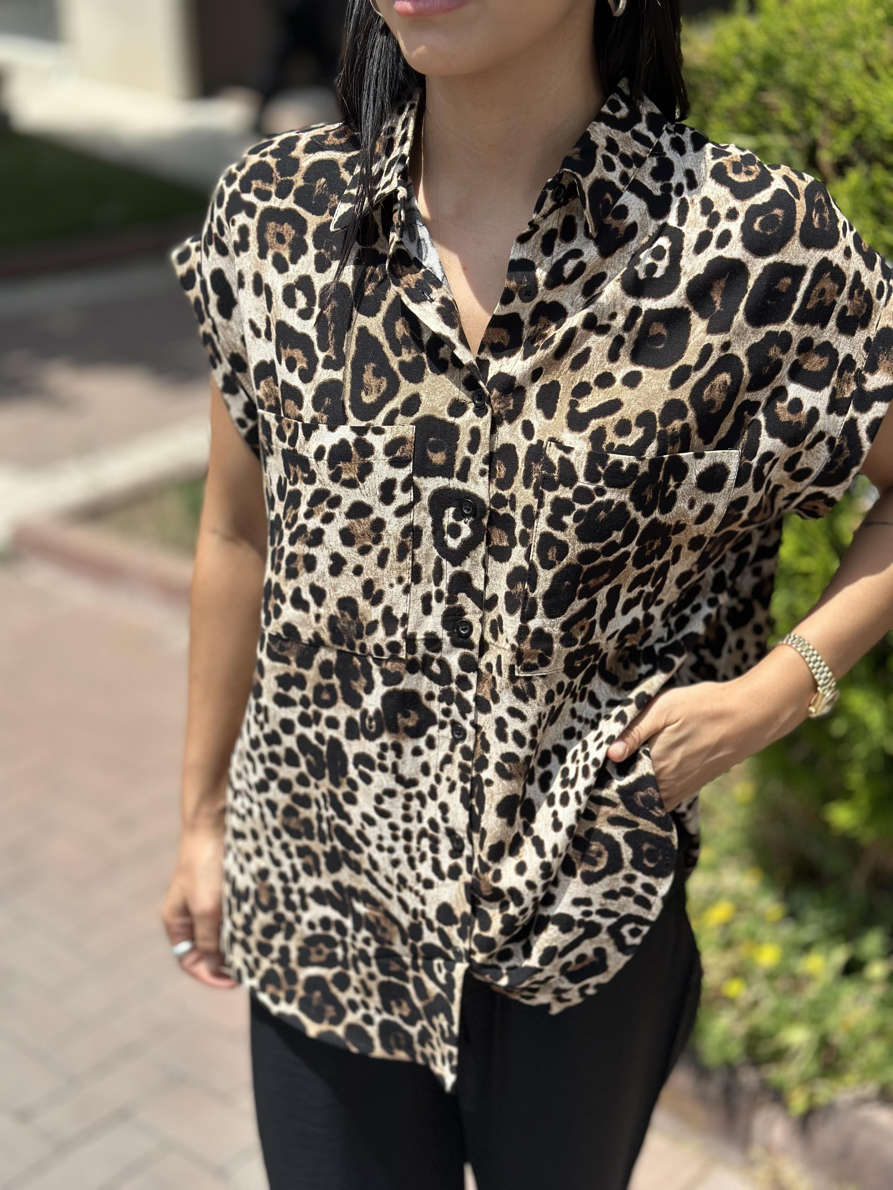 16379 LEOPAR DESEN KOLSUZ GOMLEK