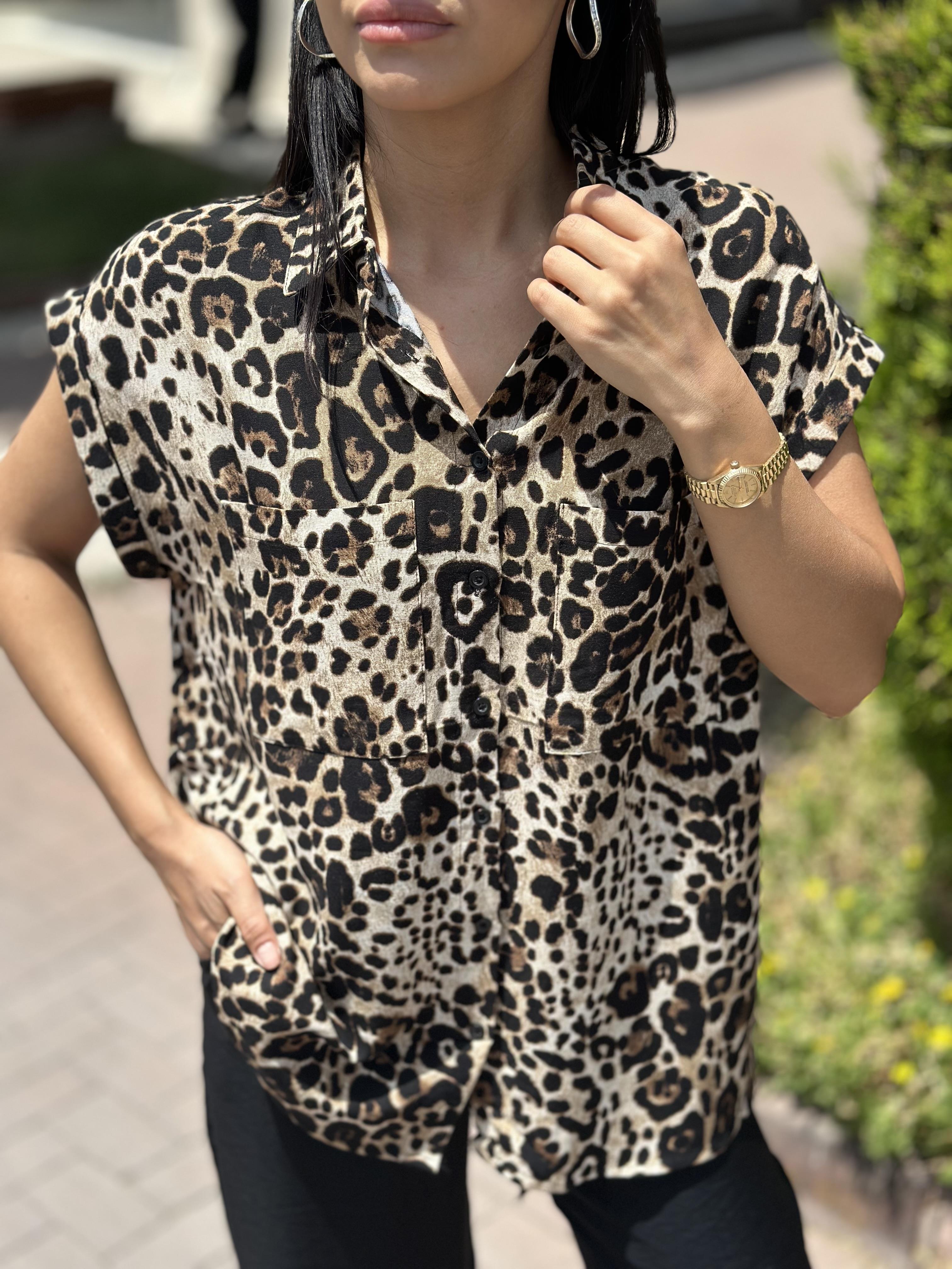 16379 LEOPAR DESEN KOLSUZ GOMLEK