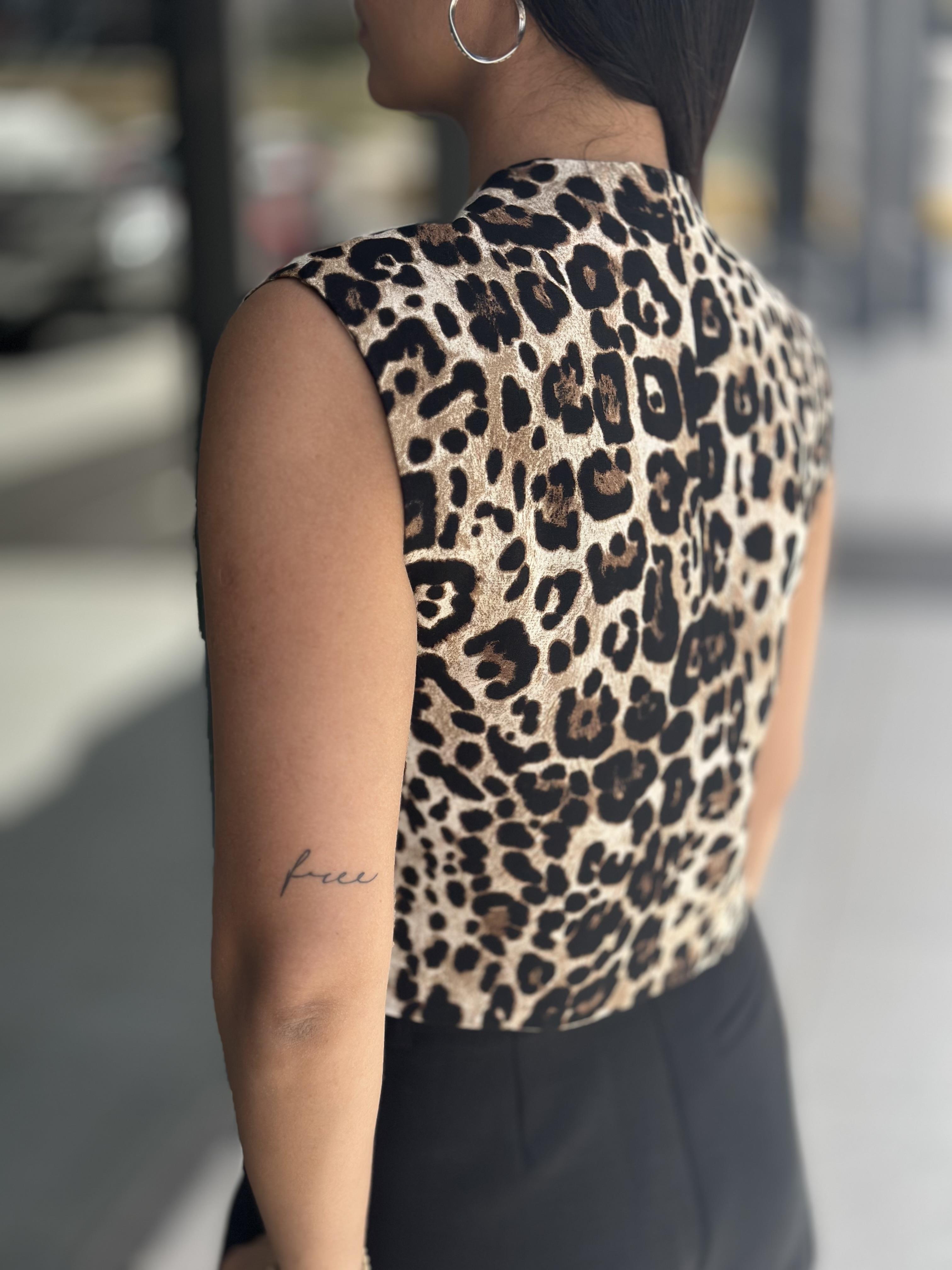 16414 LEOPAR DESEN KOLSUZ YIRTMACLI YELEK