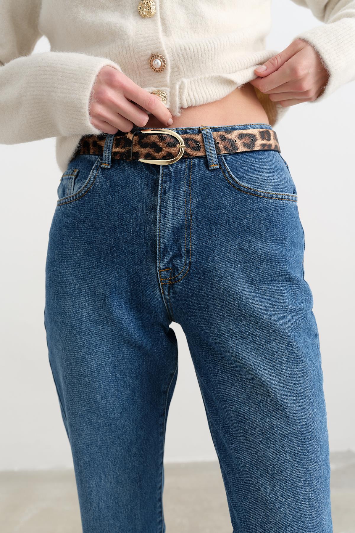 24683 LEOPAR KEMERLI KOT PANTOLON