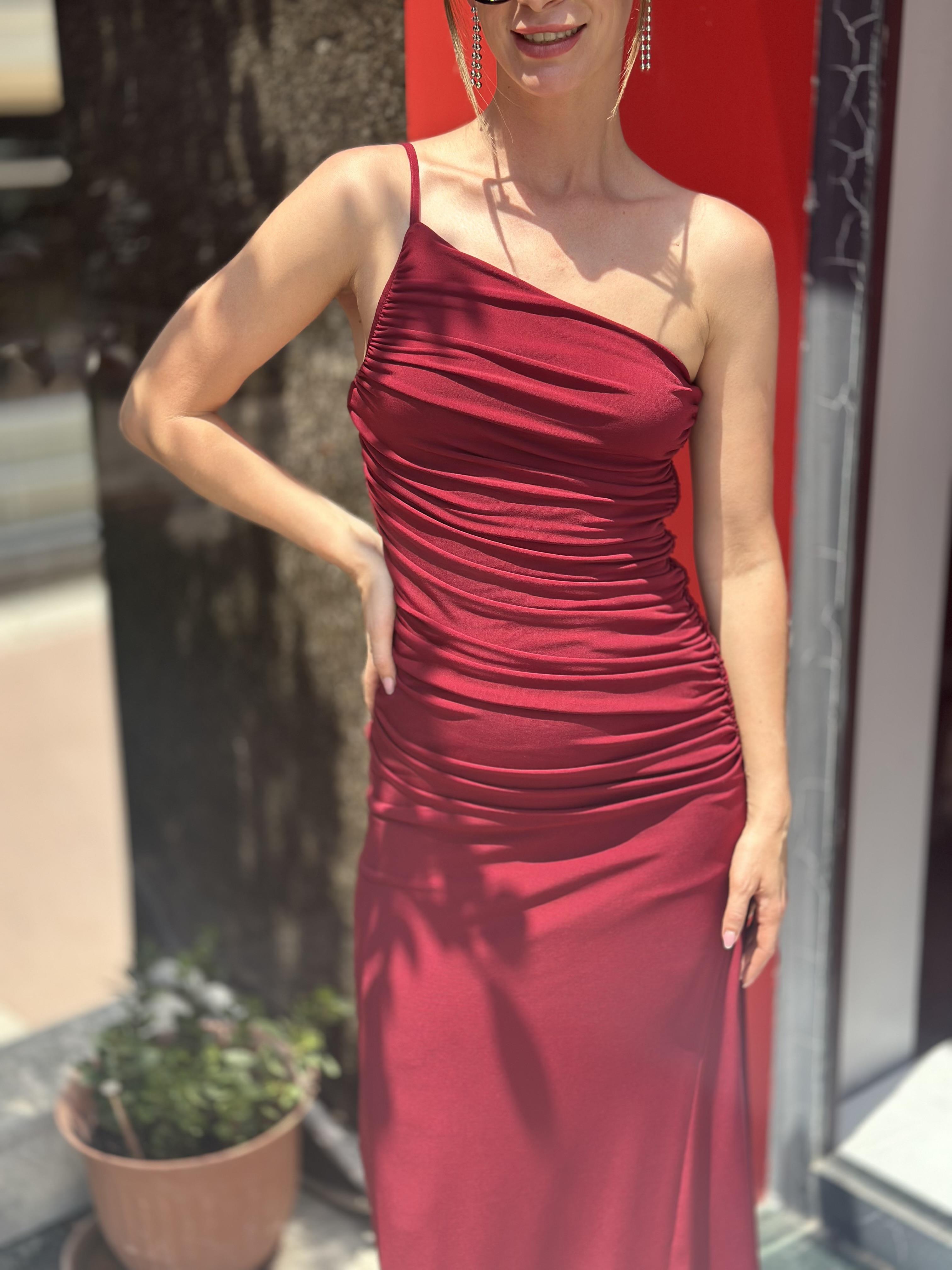 251751 YAN BUZGU DETAYLI ELBISE