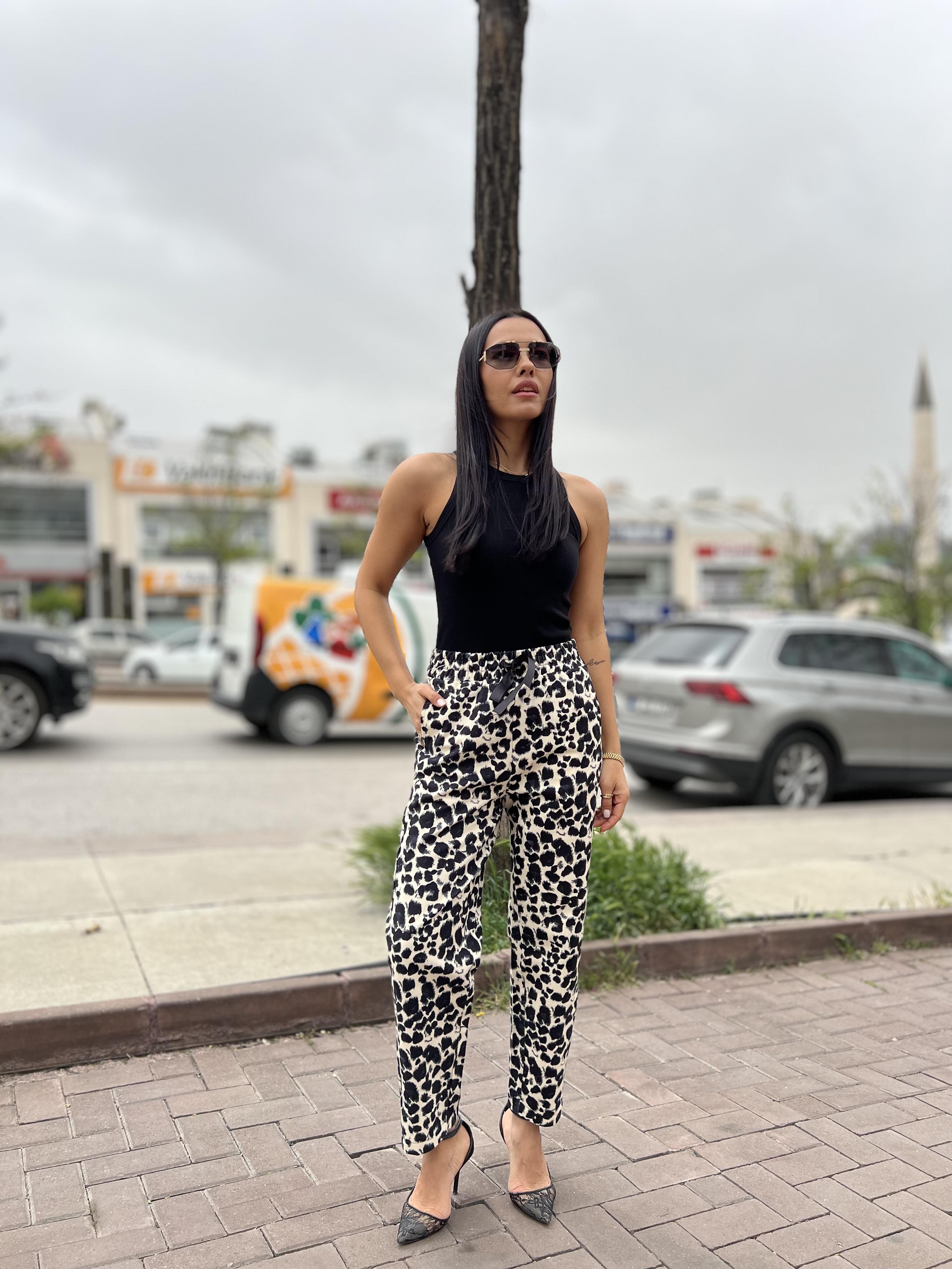 2878 LEOPAR DESEN GABARDIN PANTOLON