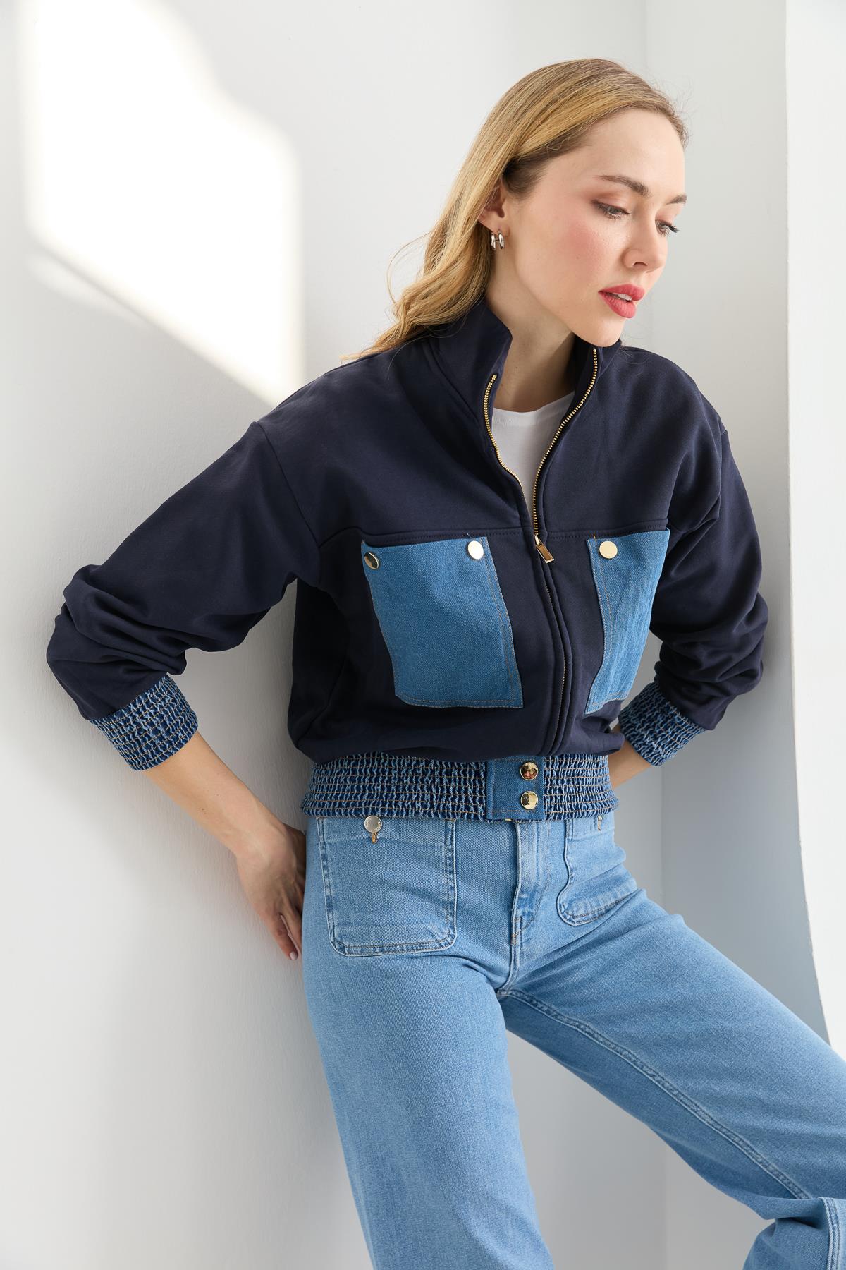 3002 JEAN MIX ZIPPER SWEATSHIRT