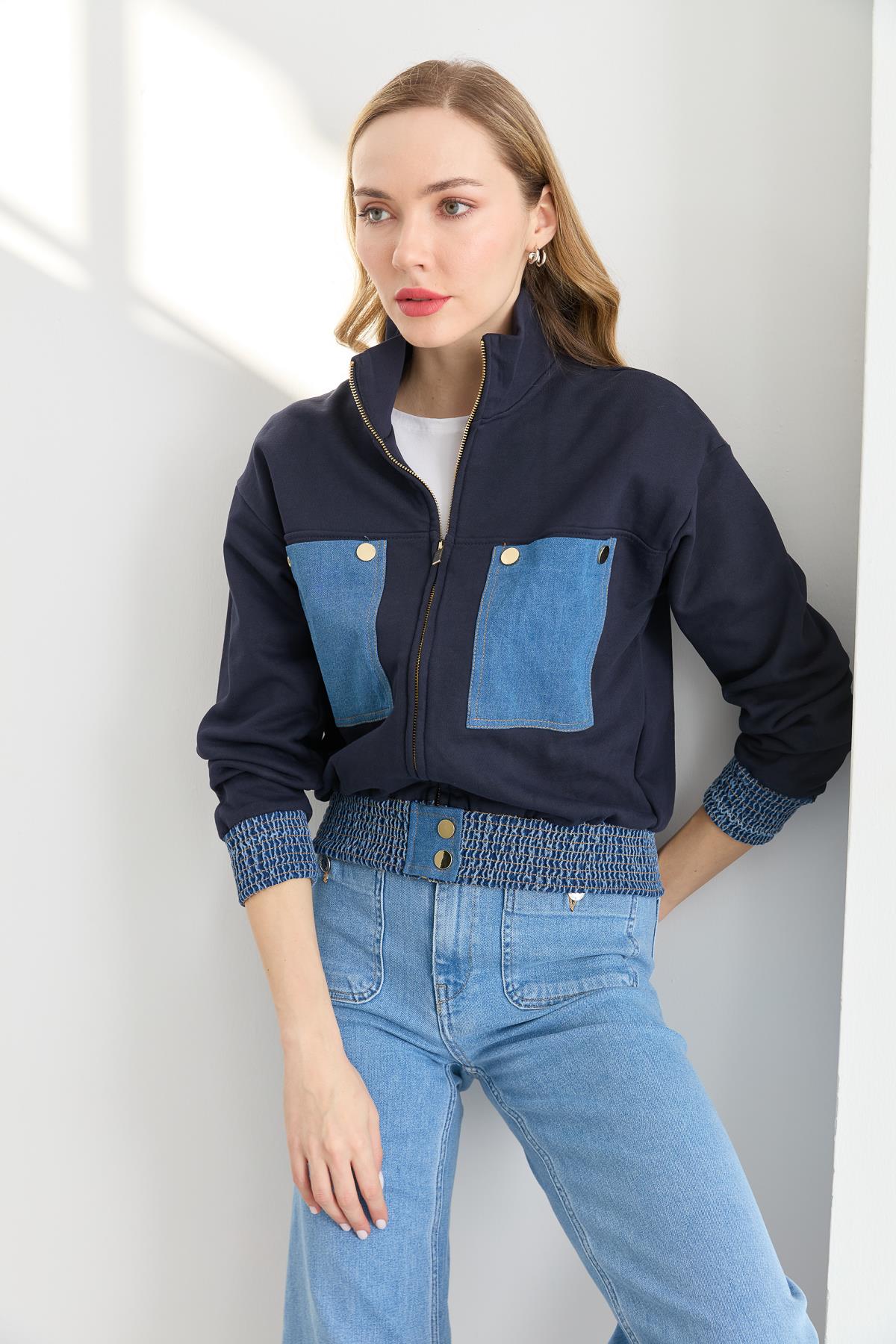 3002 JEAN MIX ZIPPER SWEATSHIRT