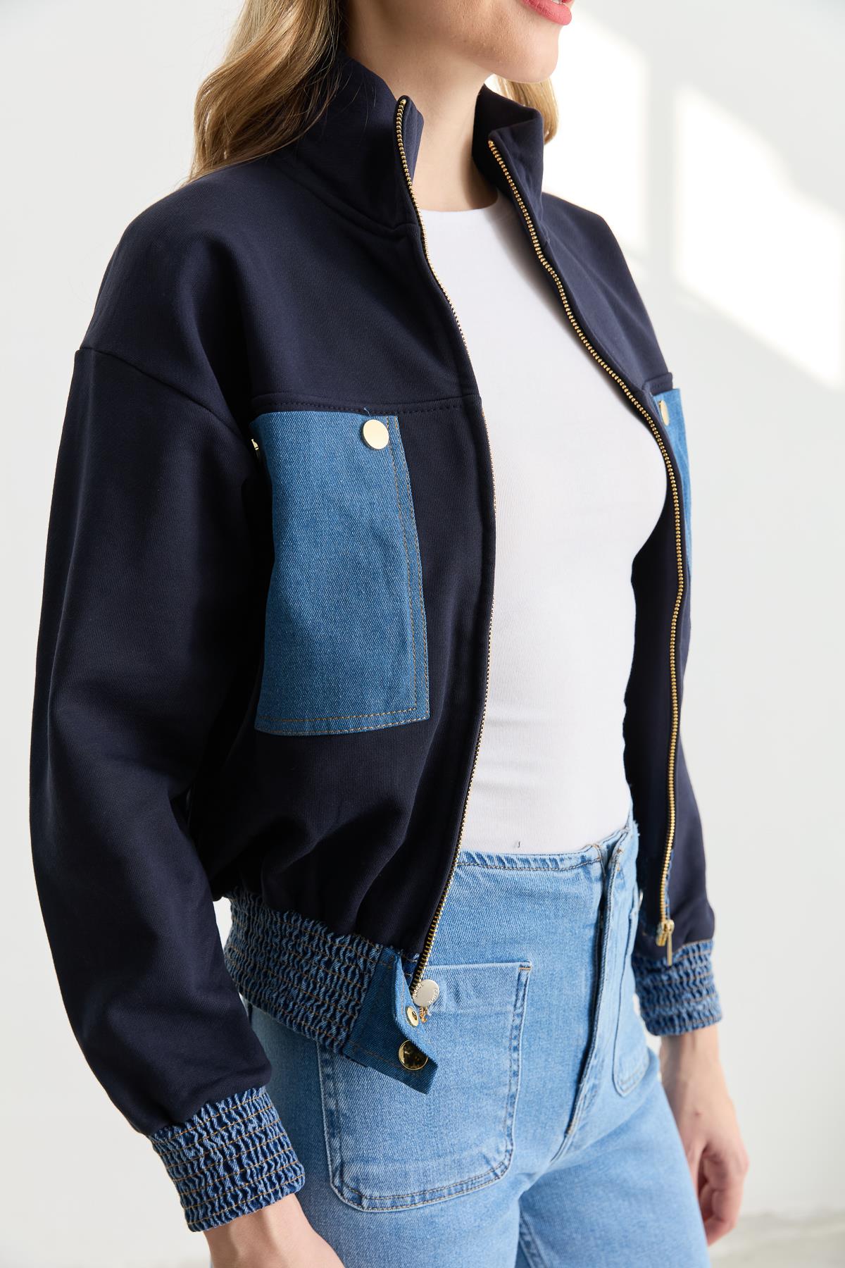 3002 JEAN MIX ZIPPER SWEATSHIRT