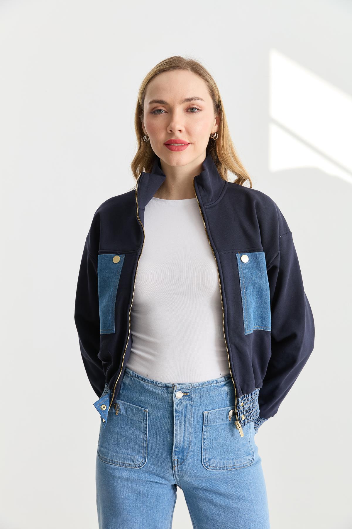 3002 JEAN MIX ZIPPER SWEATSHIRT