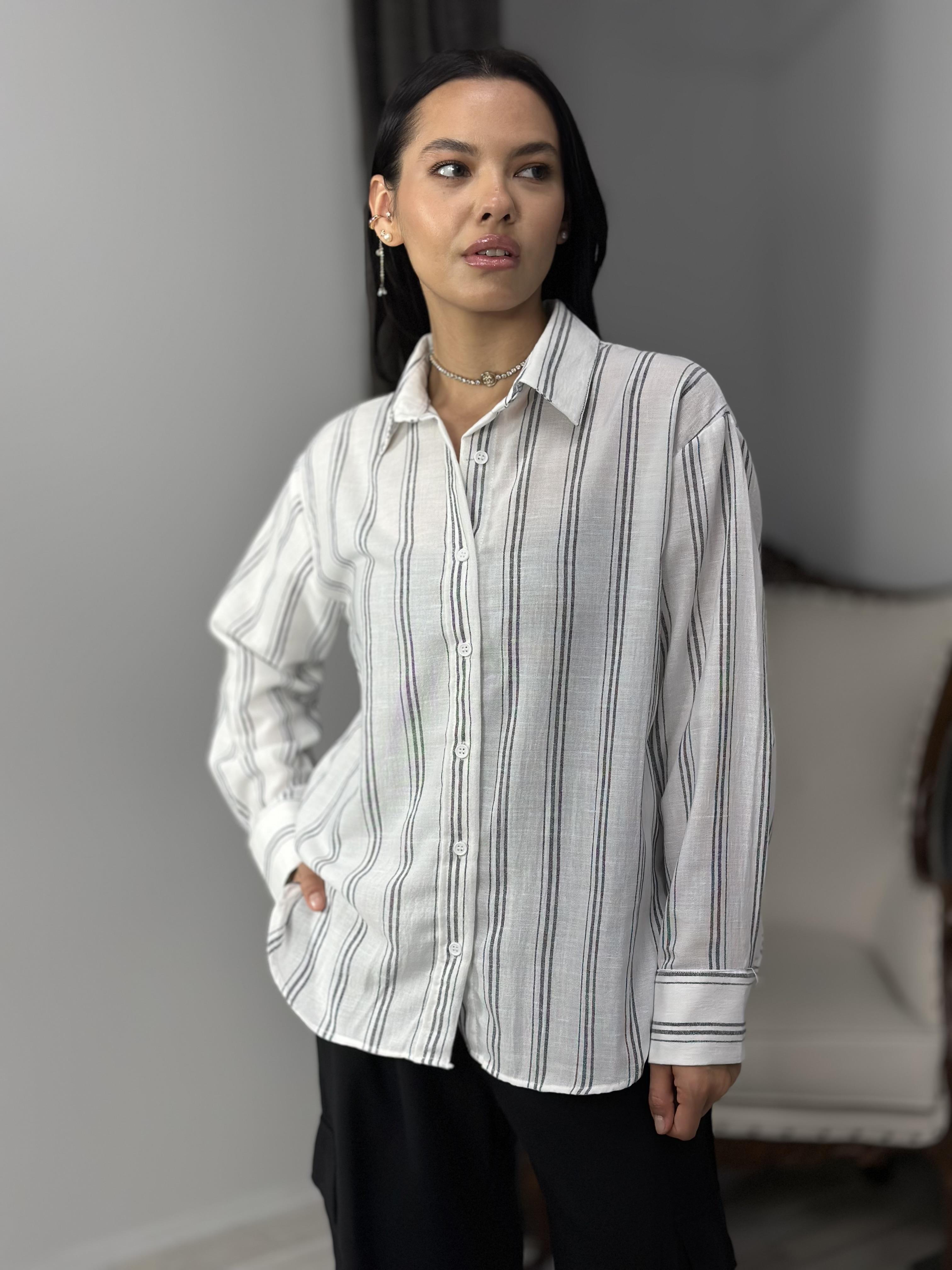 3005 CIZGILI KETEN GOMLEK