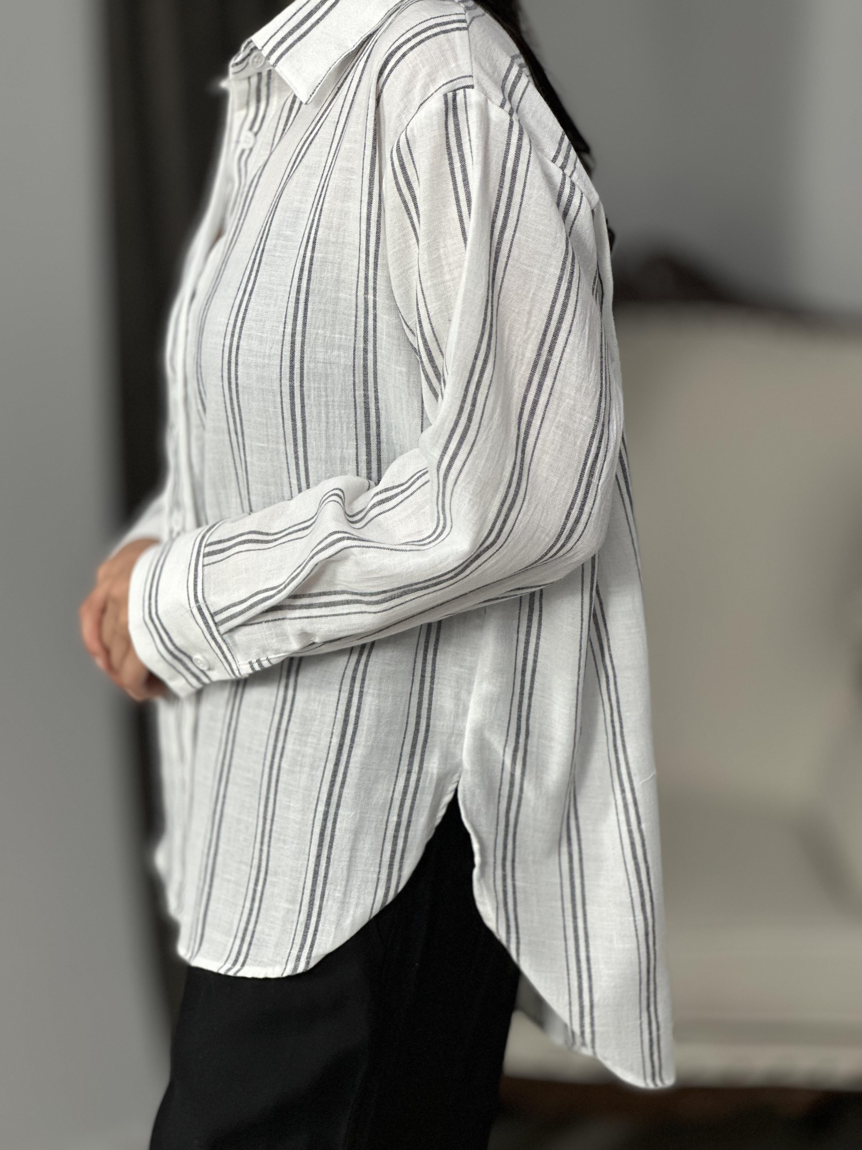 3005 CIZGILI KETEN GOMLEK