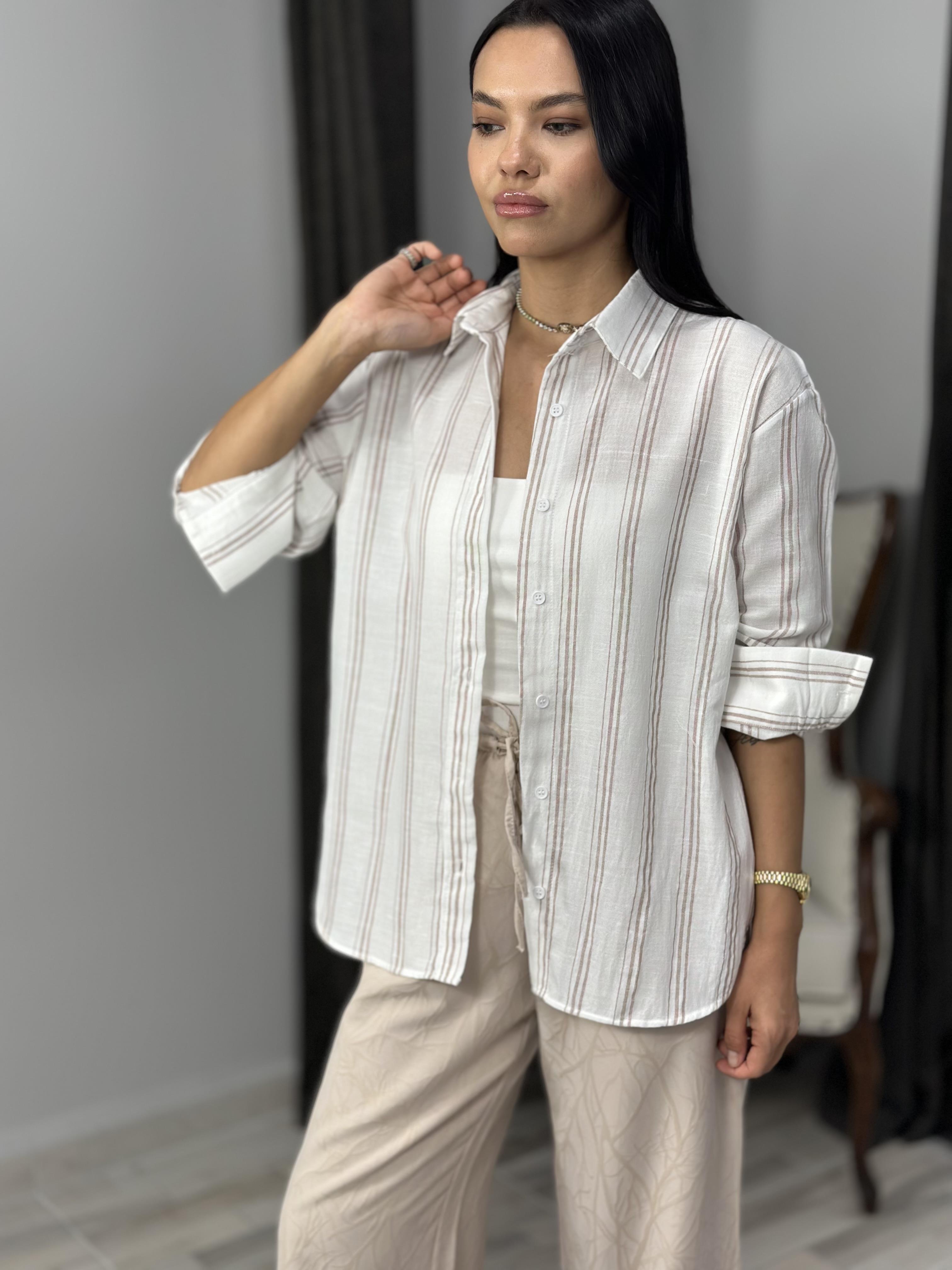 3005 CIZGILI KETEN GOMLEK