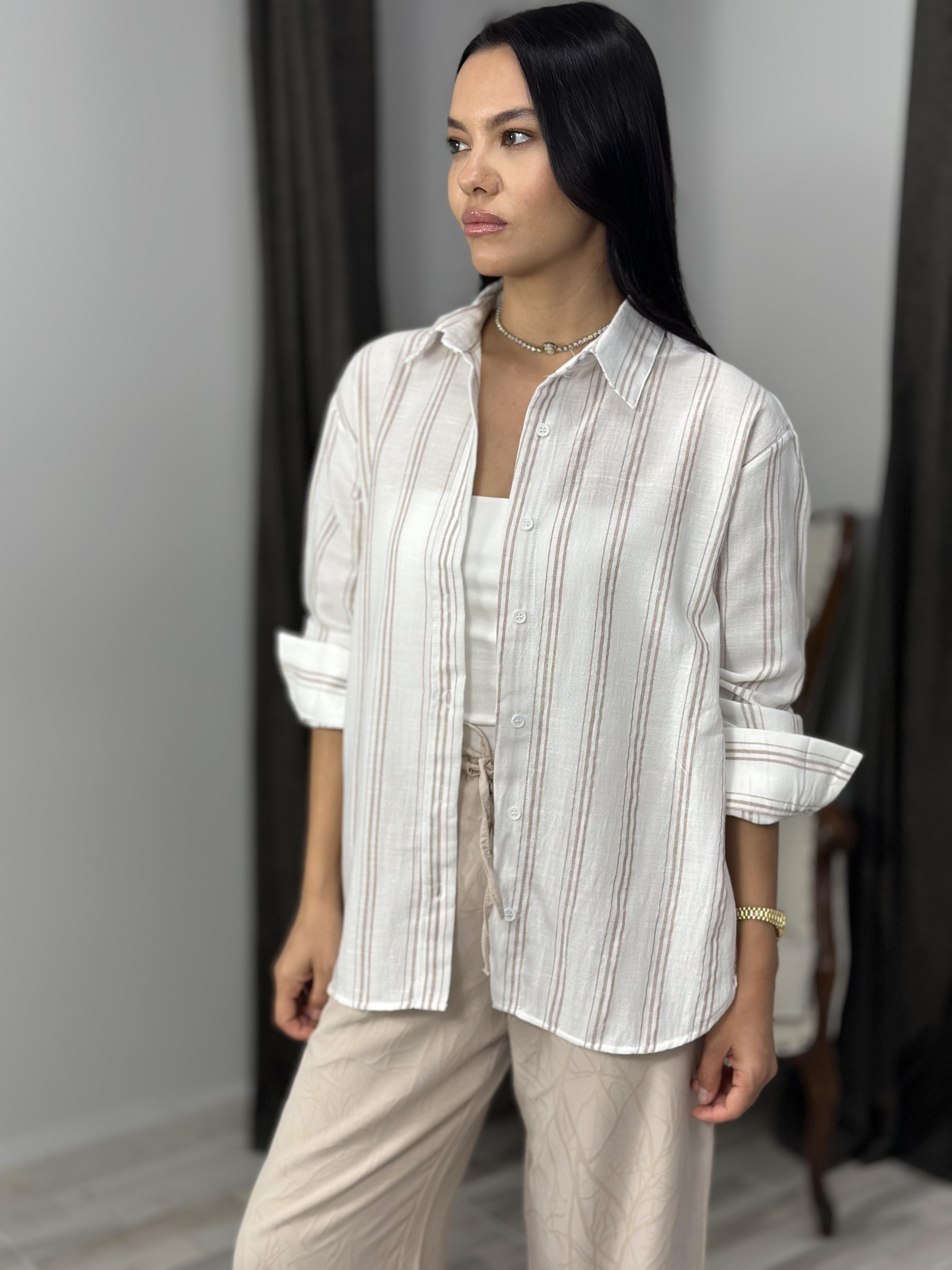 3005 CIZGILI KETEN GOMLEK