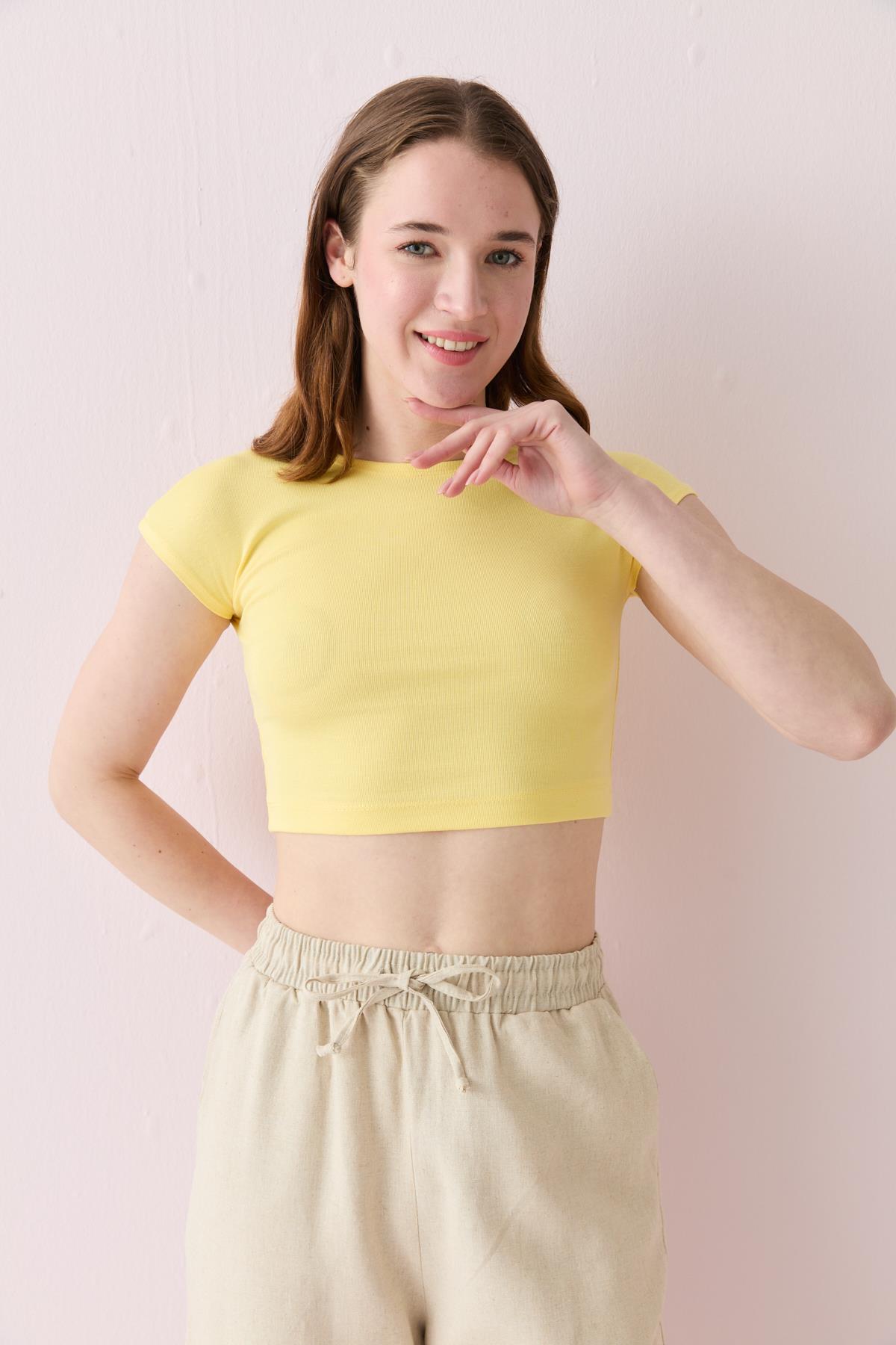 30528 PAMUKLU VE MODAL KARISIMLI CROP TOP