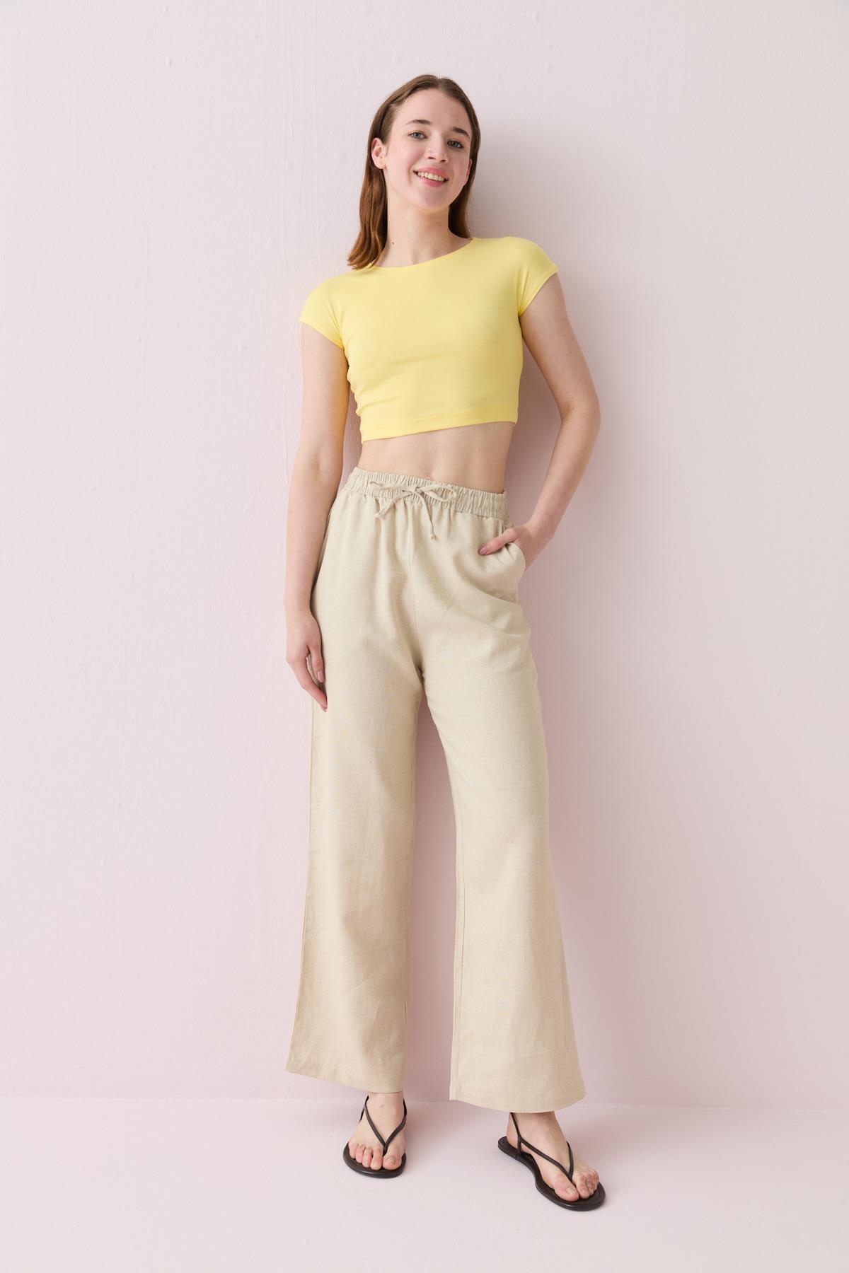 30528 PAMUKLU VE MODAL KARISIMLI CROP TOP