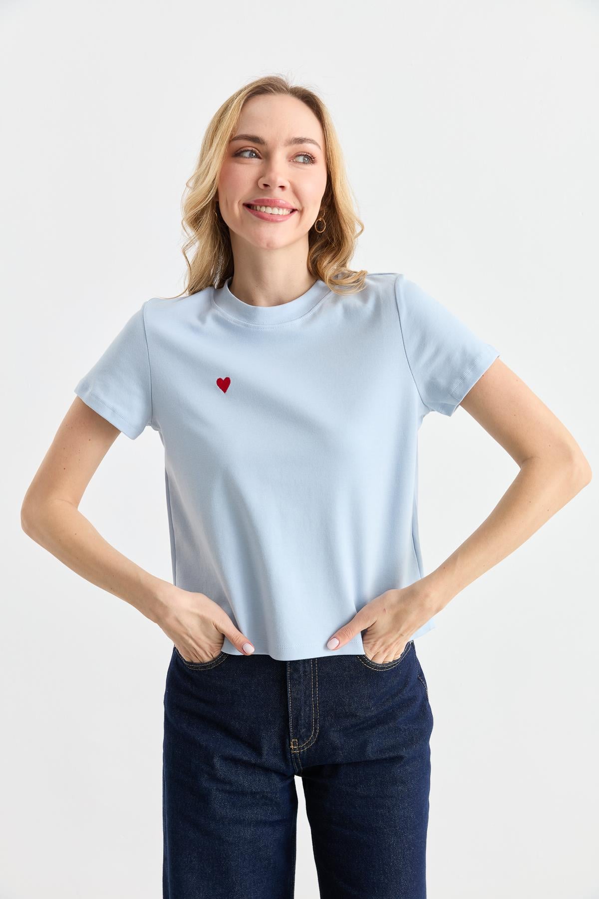 30584 BISIKLET YAKA PAMUKLU TSHIRT