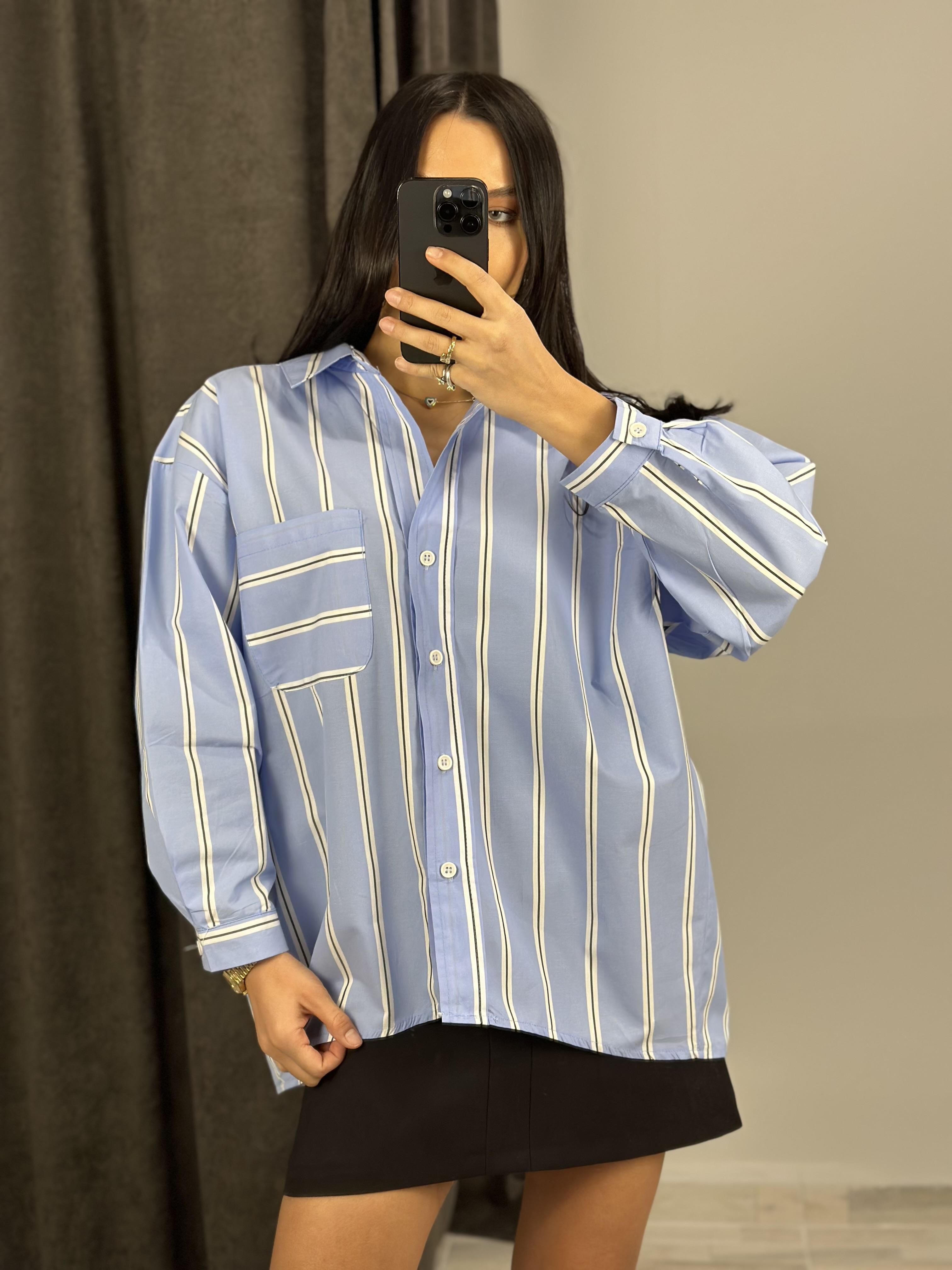 3067 CIZGILI OVERSIZE GOMLEK