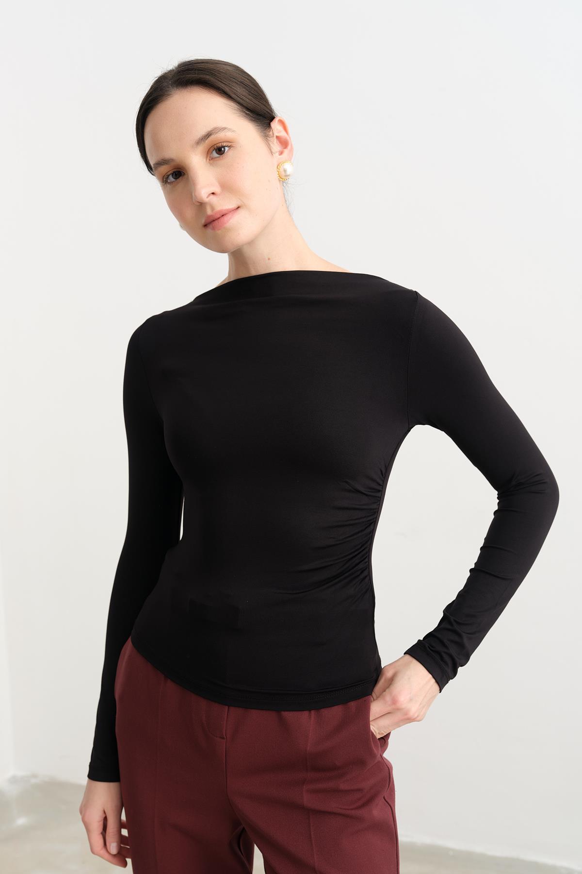 31415 UZUN KOLLU ASIMETRIK TSHIRT