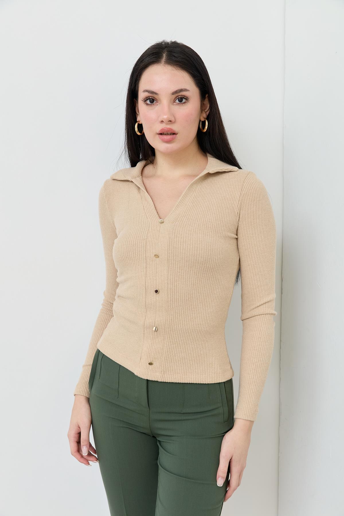 31436 POLO YAKA DUGME DETAYLI TOP