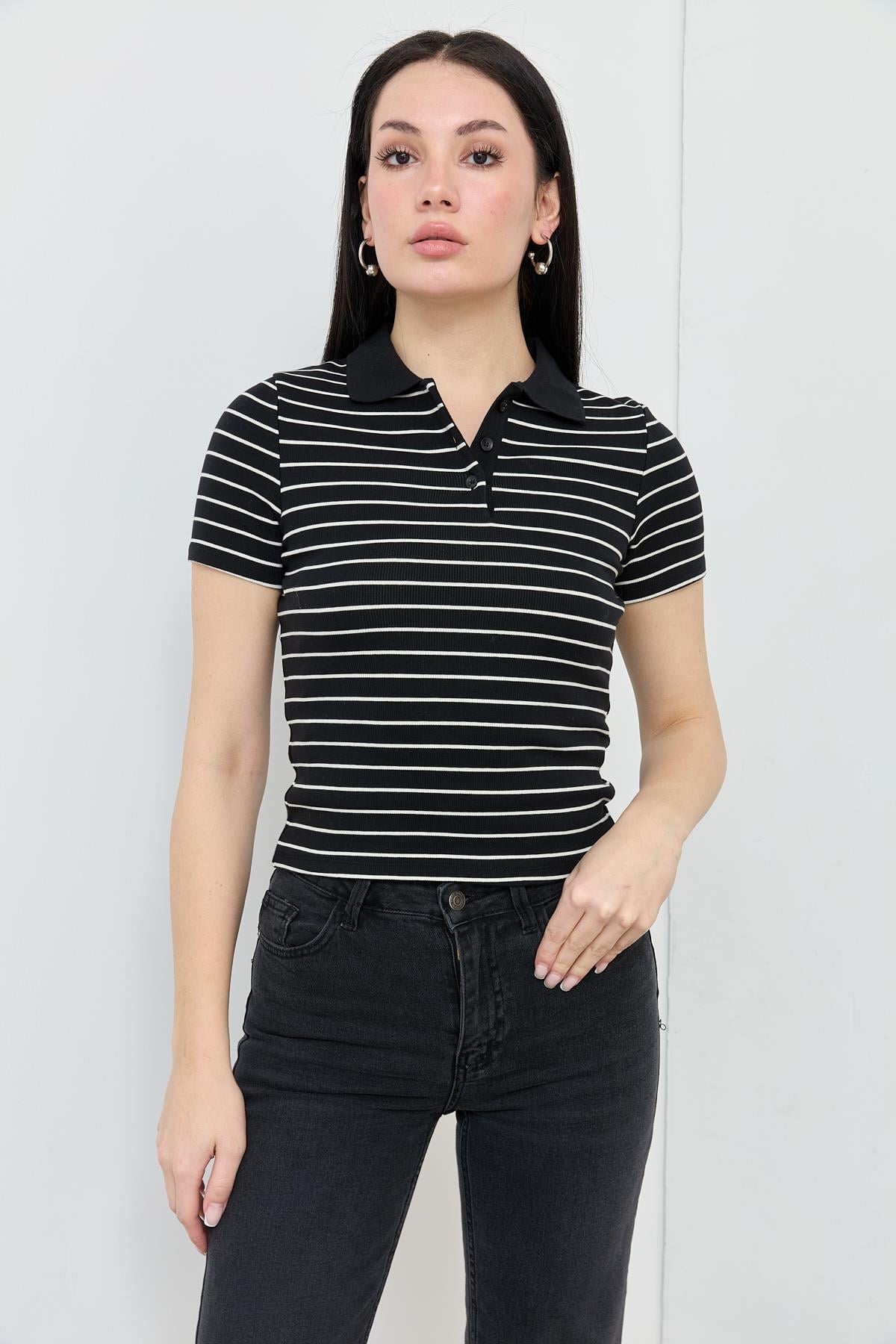 31464 CIZGILI POLO YAKA TSHIRT