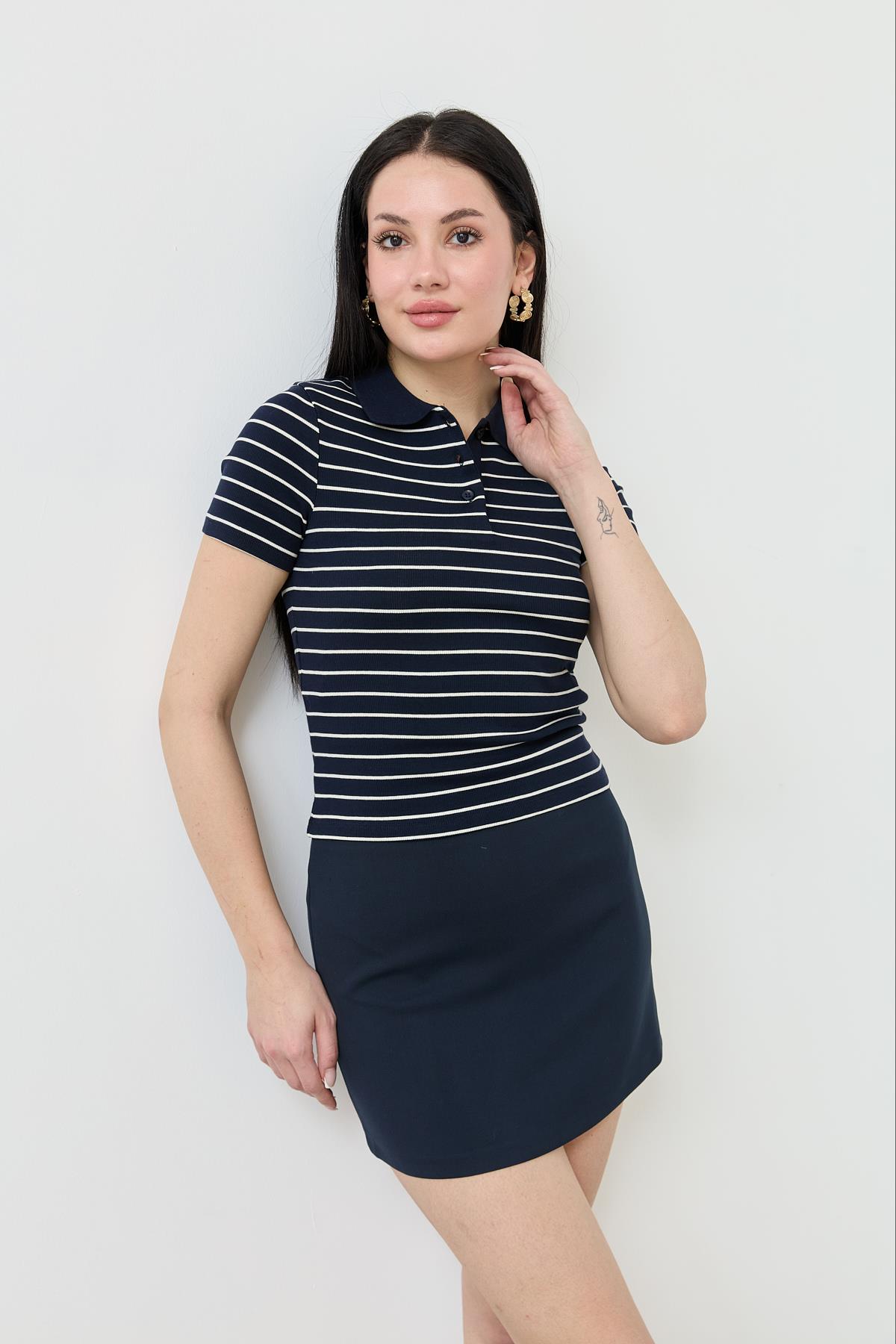 31464 CIZGILI POLO YAKA TSHIRT